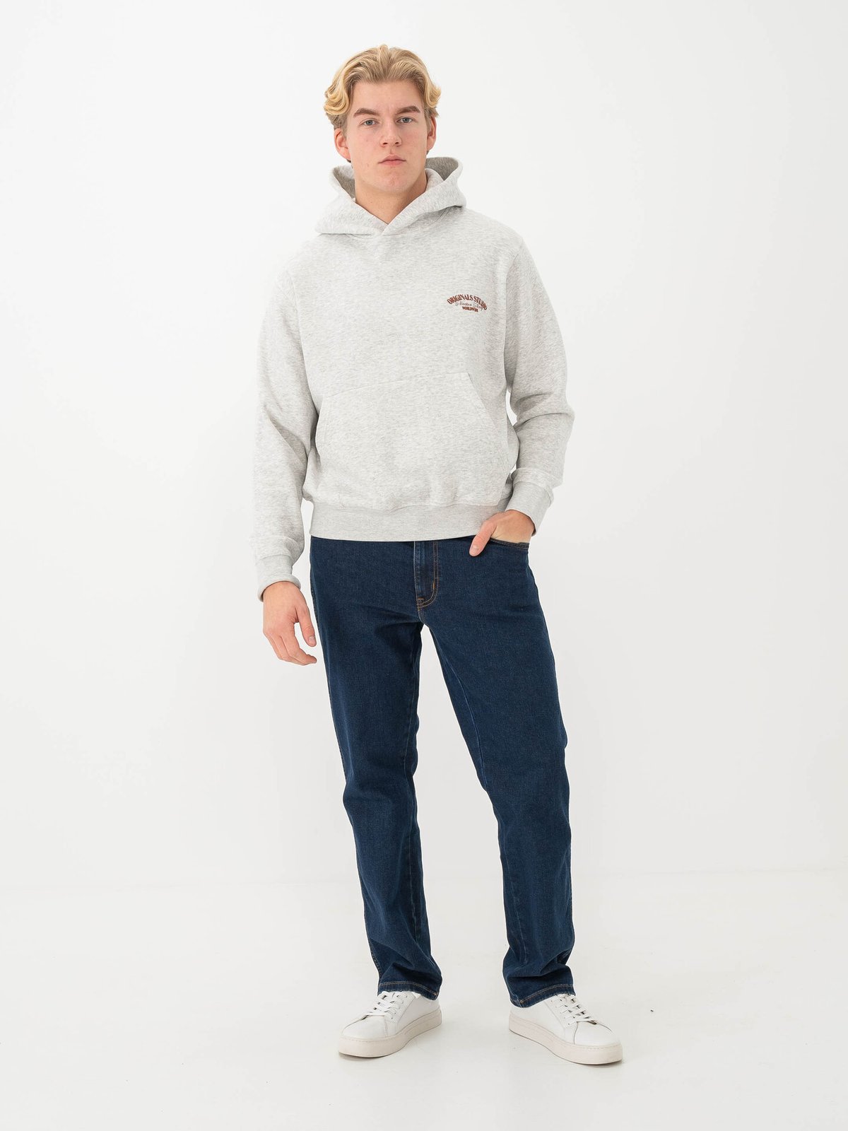 Jack and Jones Roxbury Back Sweat Hood White Melange