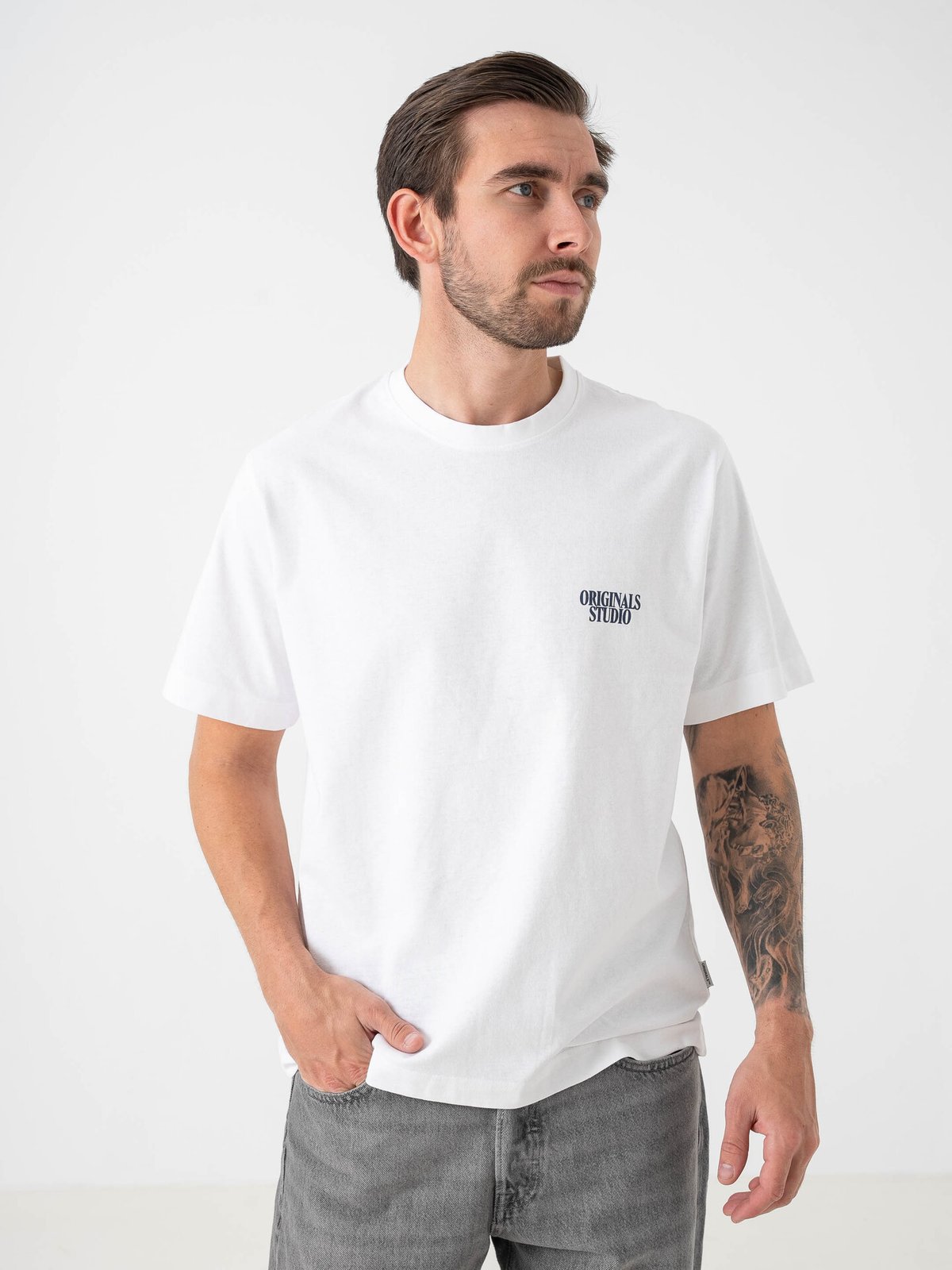 Jack & Jones Roxbury Collage Tee Short Sleeve Crew Neck Bright White ORIGINALS STUDIO