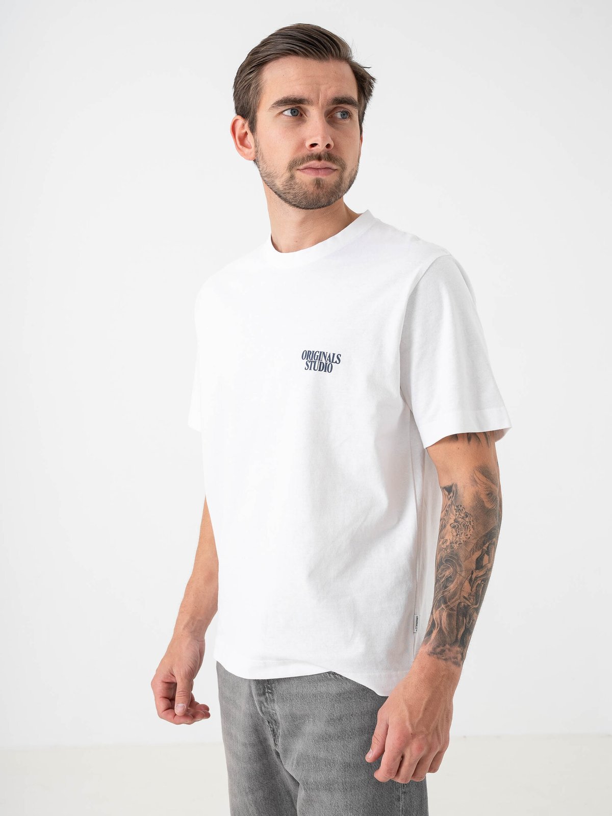 Jack & Jones Roxbury Collage Tee Short Sleeve Crew Neck Bright White ORIGINALS STUDIO