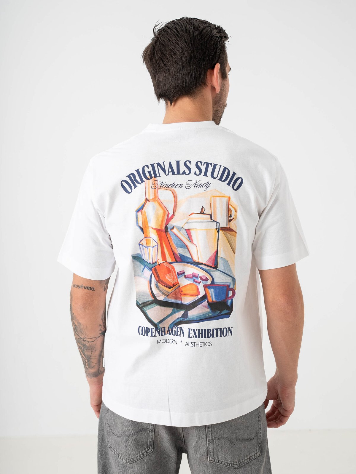 Jack & Jones Roxbury Collage Tee Short Sleeve Crew Neck Bright White ORIGINALS STUDIO