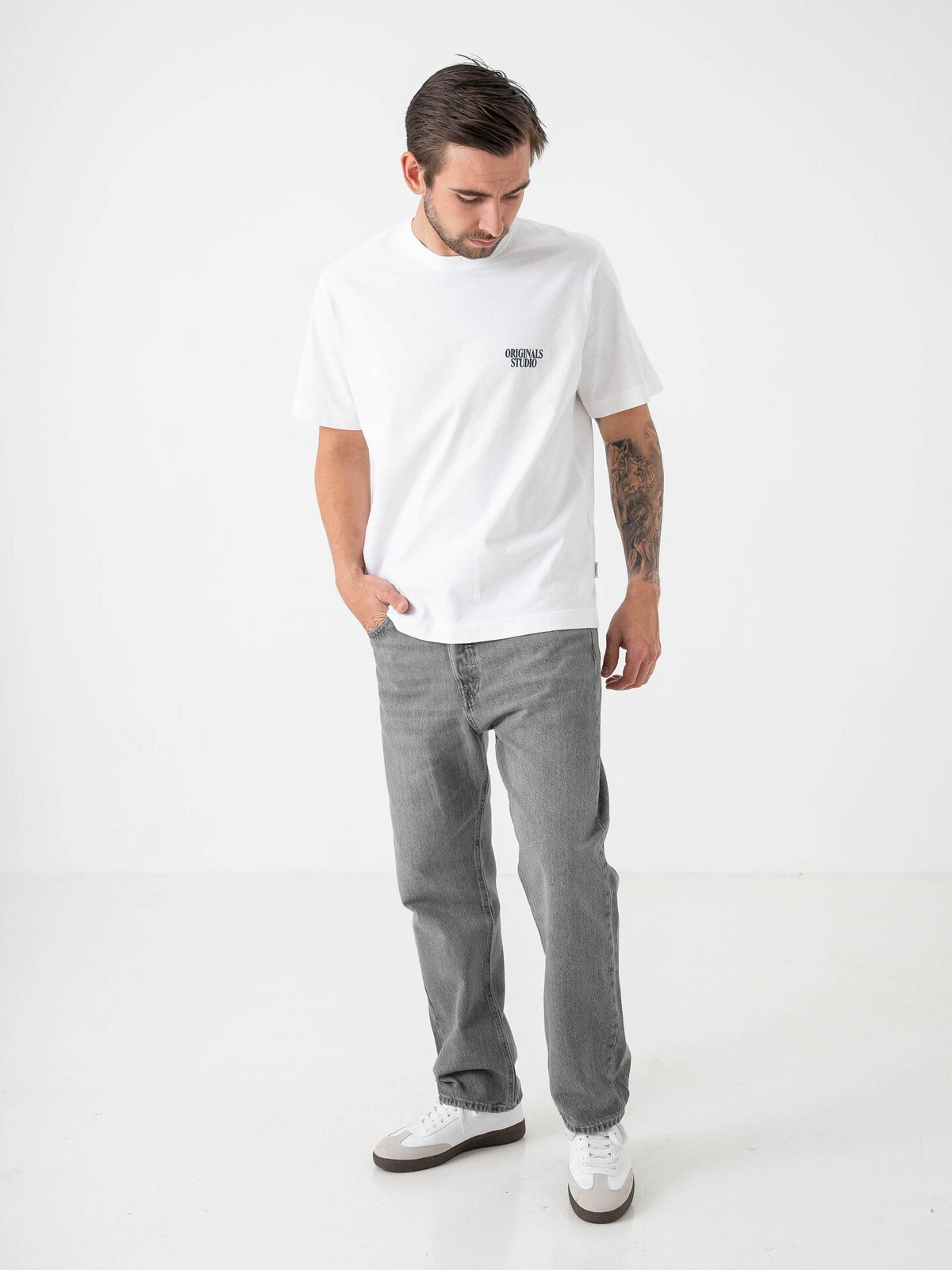 Jack & Jones Roxbury Collage Tee Short Sleeve Crew Neck Bright White ORIGINALS STUDIO
