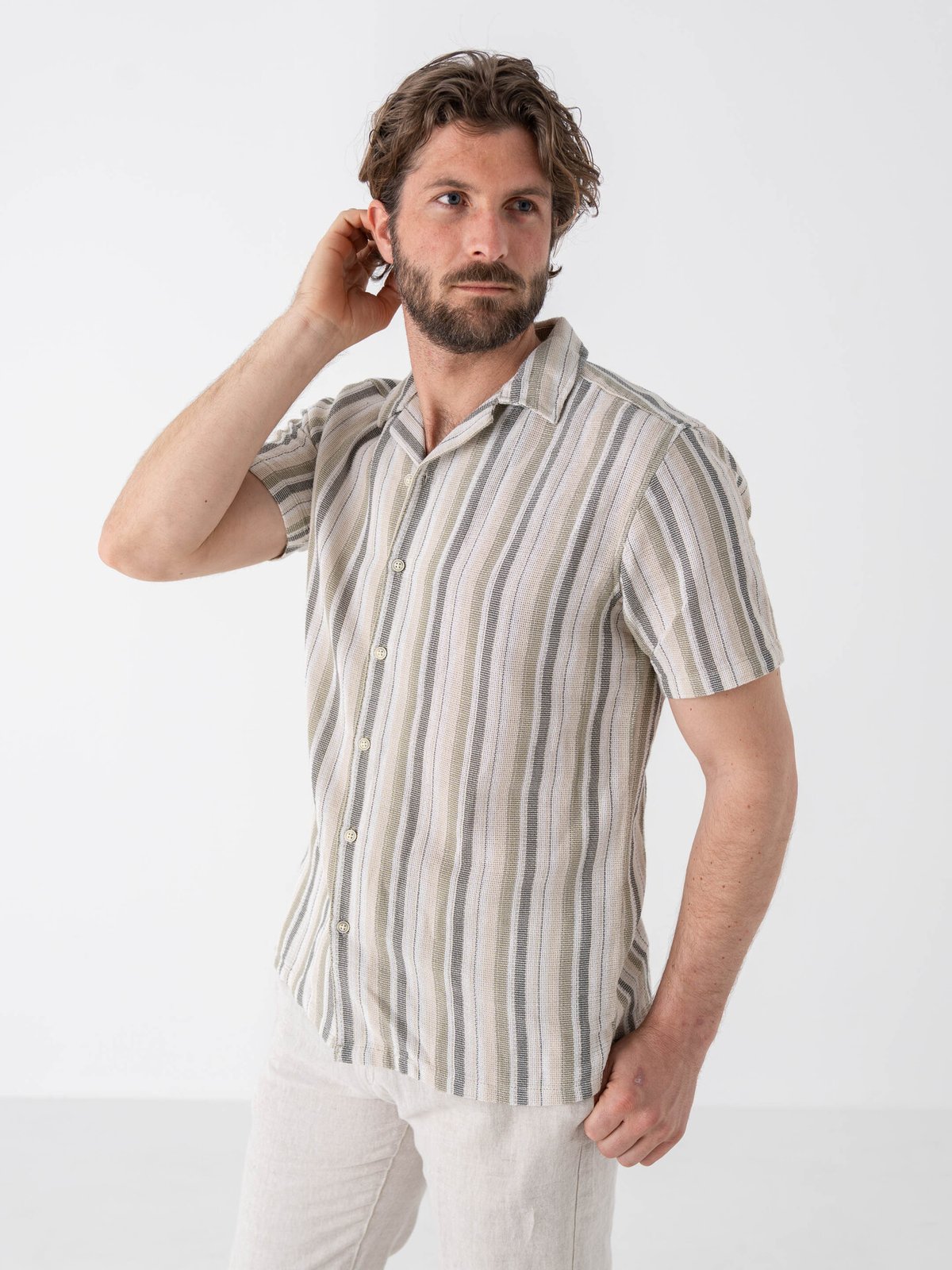 Jack and Jones Coba Stripe Resort Shirt Short Sleeve Celadon Tint