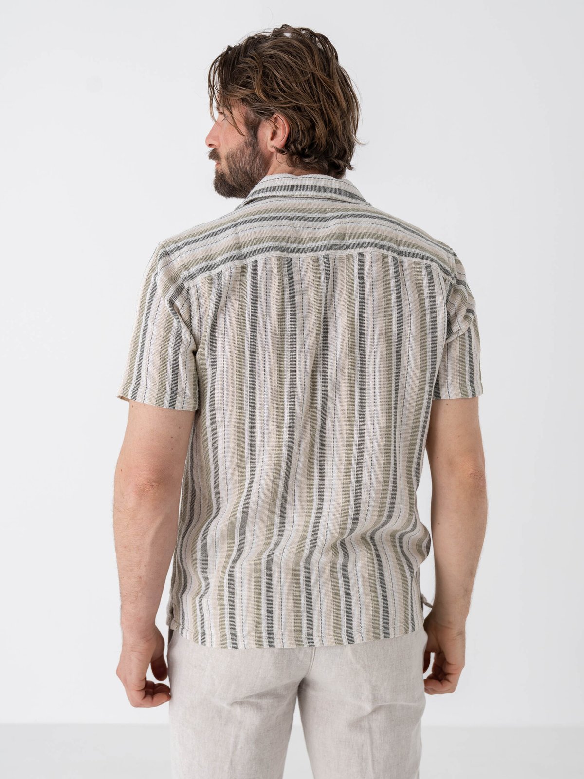 Jack and Jones Coba Stripe Resort Shirt Short Sleeve Celadon Tint