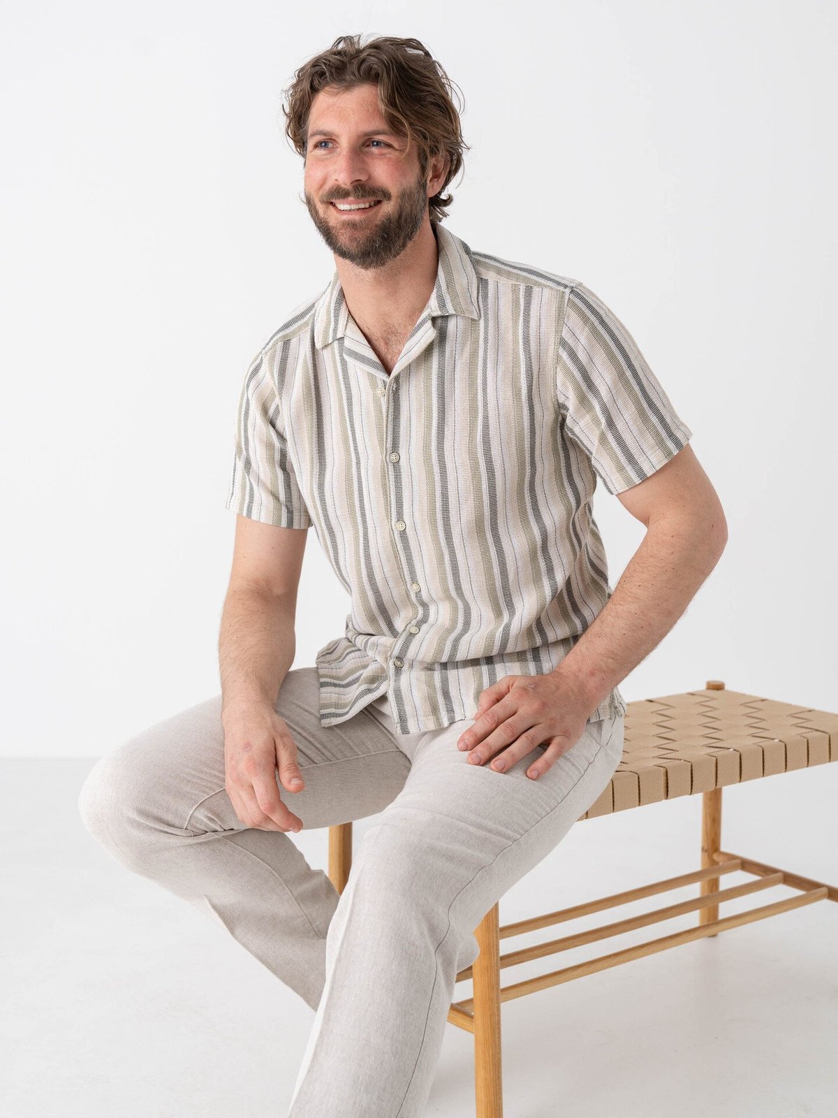 Jack and Jones Coba Stripe Resort Shirt Short Sleeve Celadon Tint