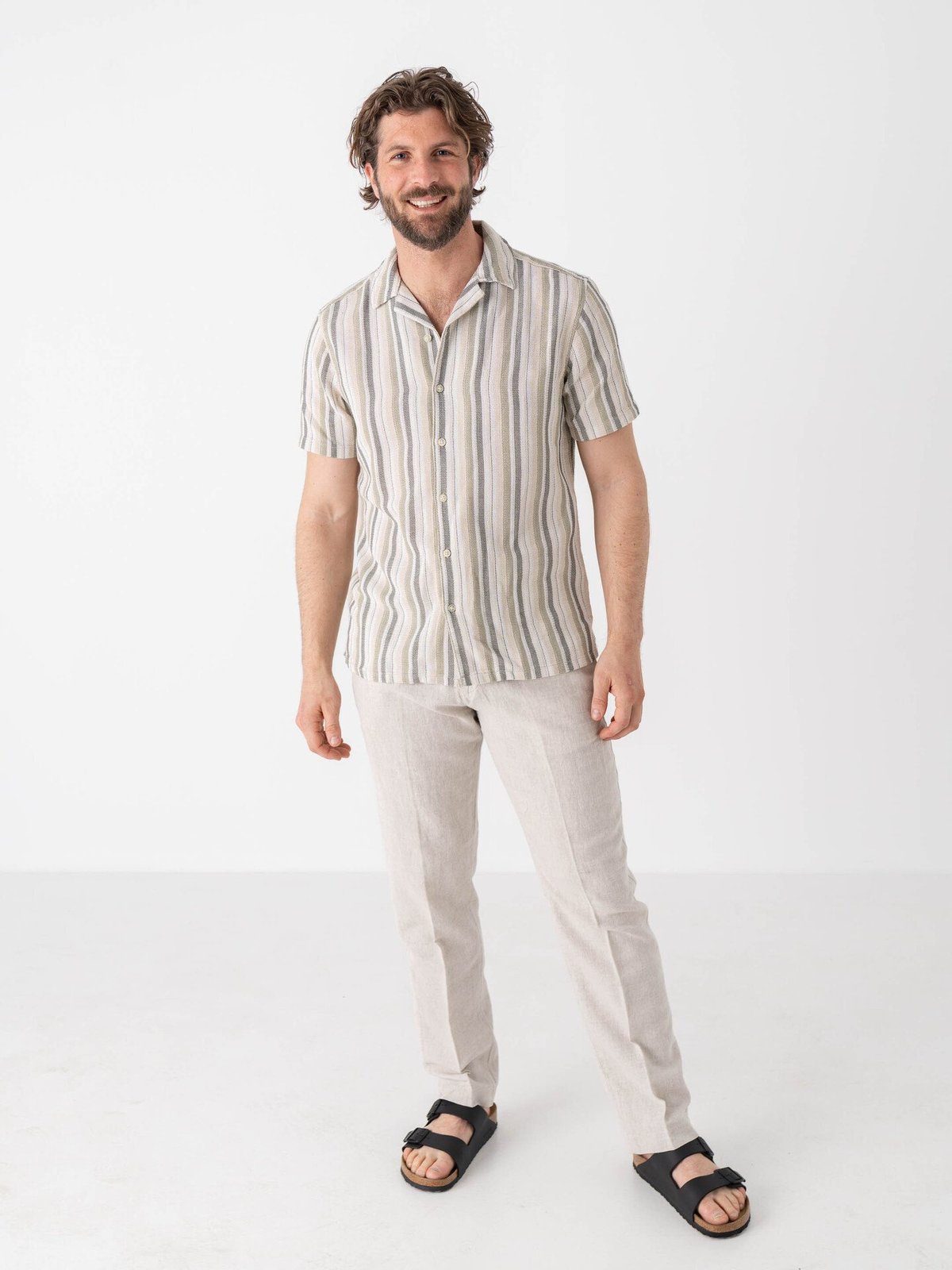 Jack and Jones Coba Stripe Resort Shirt Short Sleeve Celadon Tint