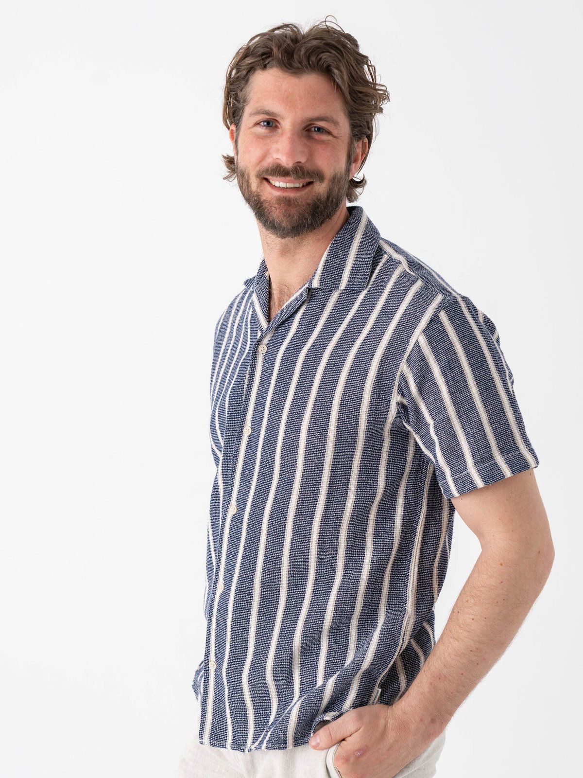 Jack and Jones Coba Stripe Resort Shirt Short Sleeve Ocean Cavern