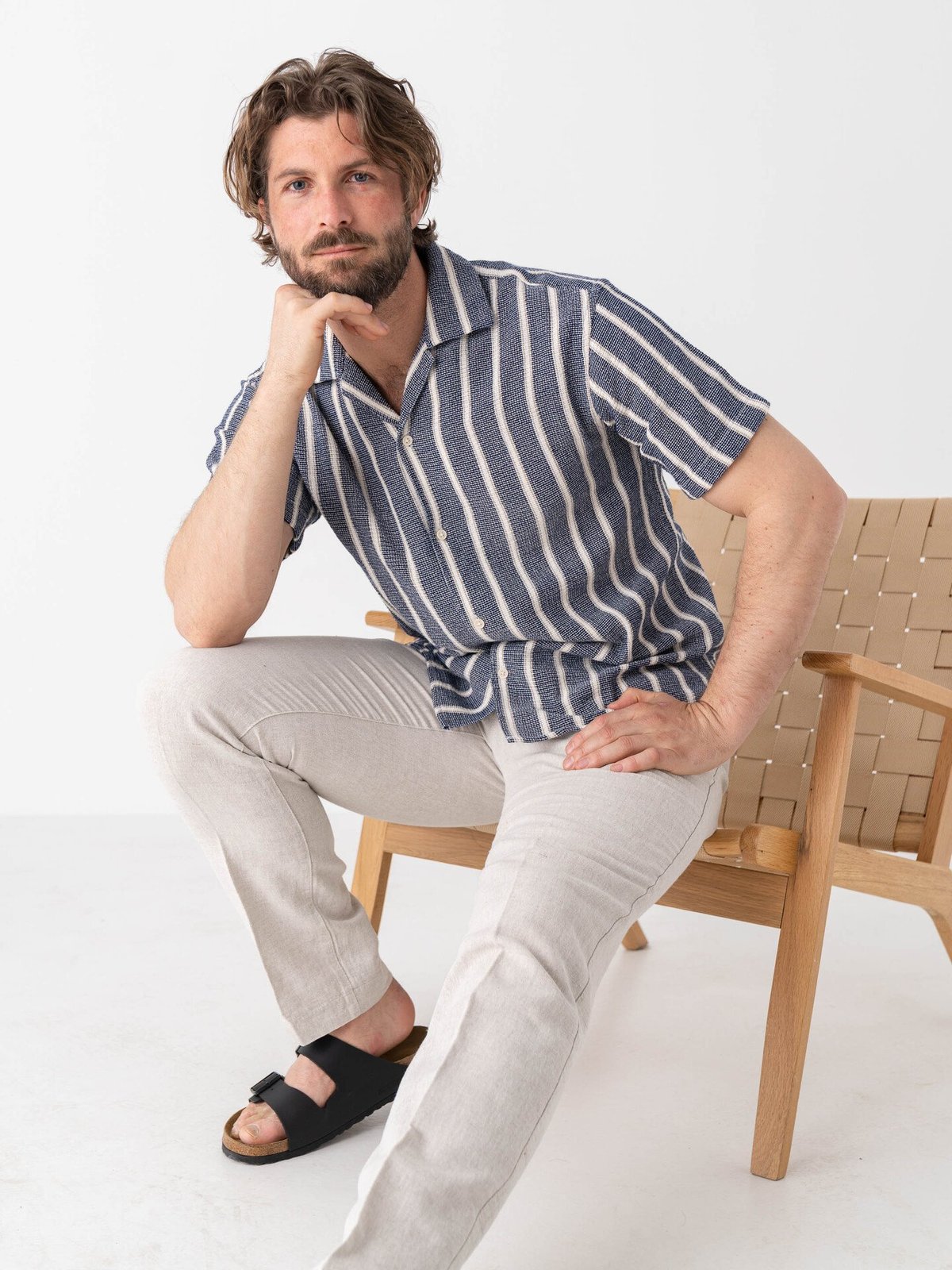 Jack and Jones Coba Stripe Resort Shirt Short Sleeve Ocean Cavern