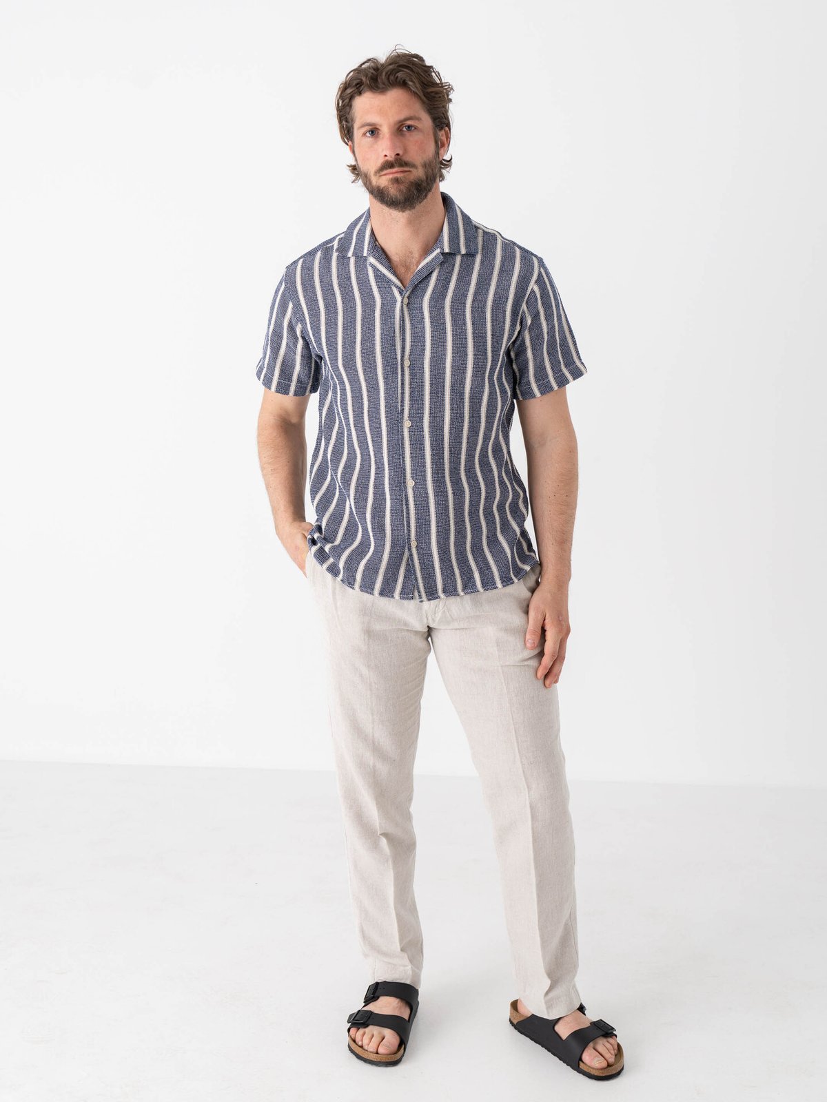 Jack and Jones Coba Stripe Resort Shirt Short Sleeve Ocean Cavern