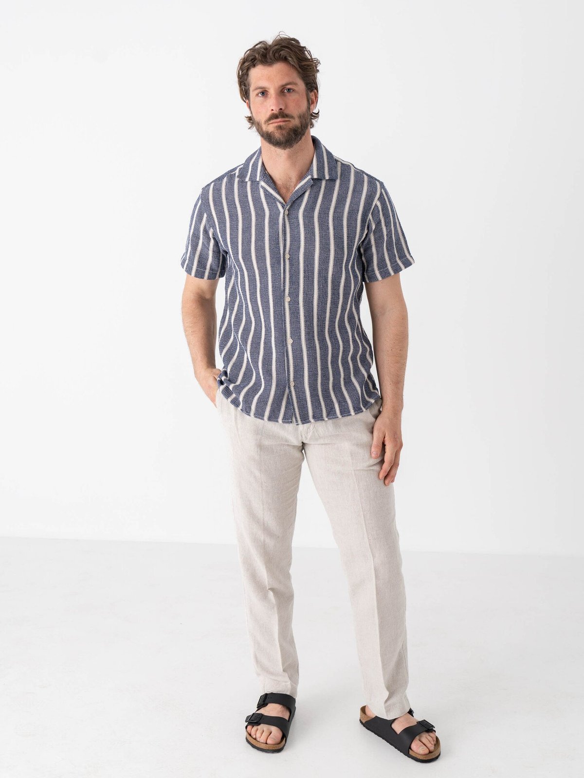 Jack and Jones Coba Stripe Resort Shirt Short Sleeve Ocean Cavern