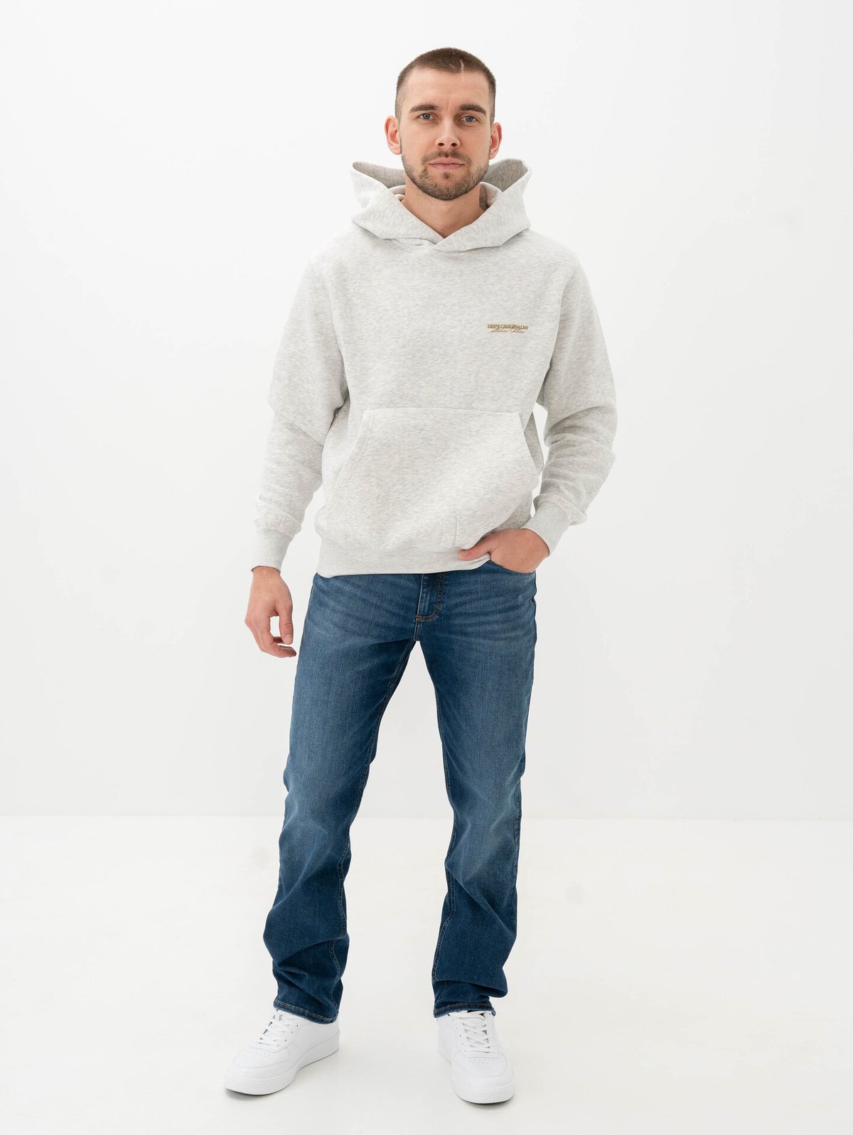Jack & Jones Islington Back Sweat Hood White Melange