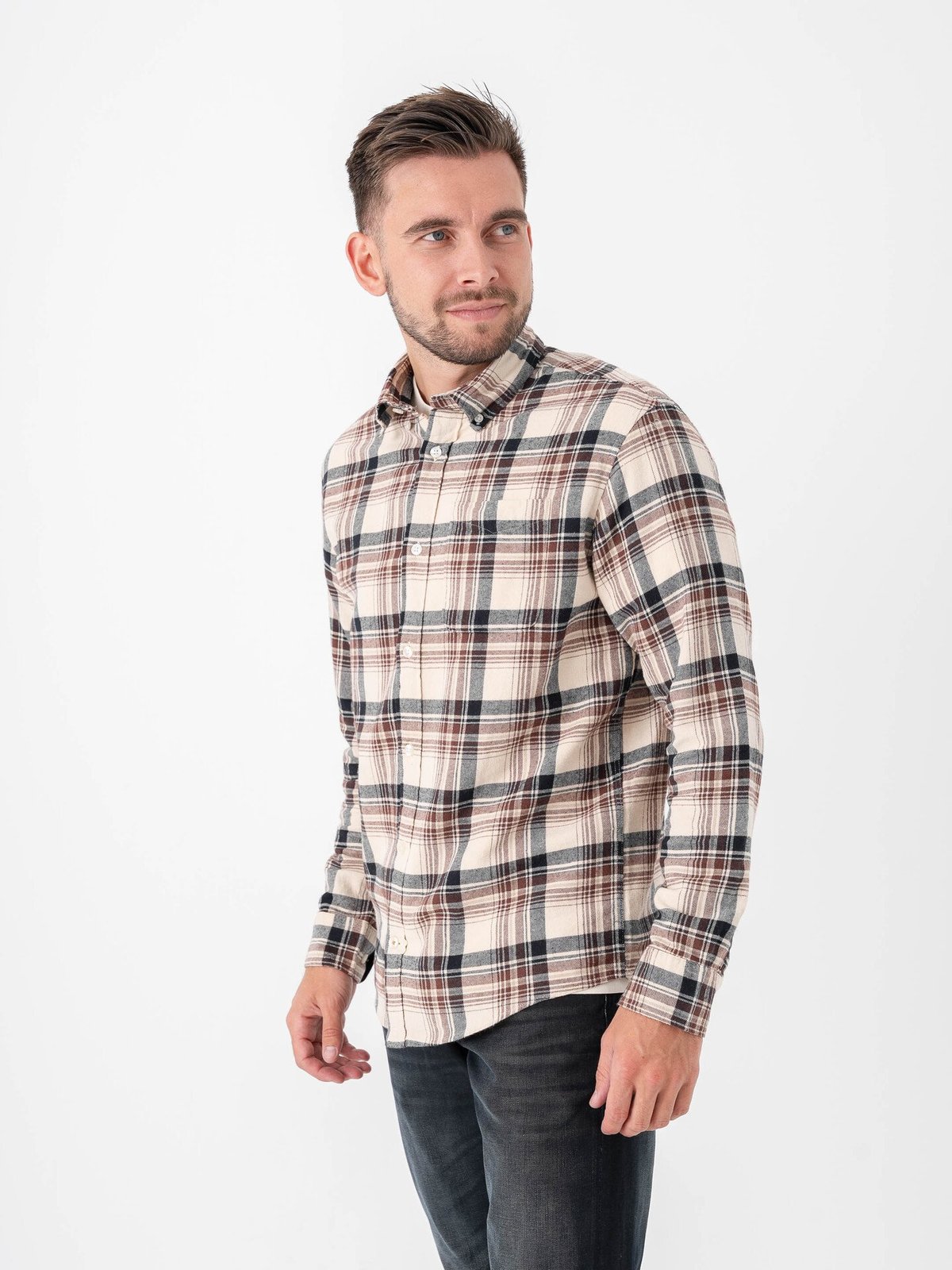 Jack and Jones Classic Flannel Check Shirt Long Sleeve Antique White
