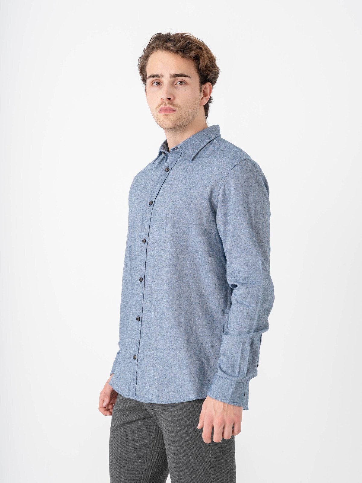 Jack and Jones Classic Melange Shirt Long Sleeve Faded Denim