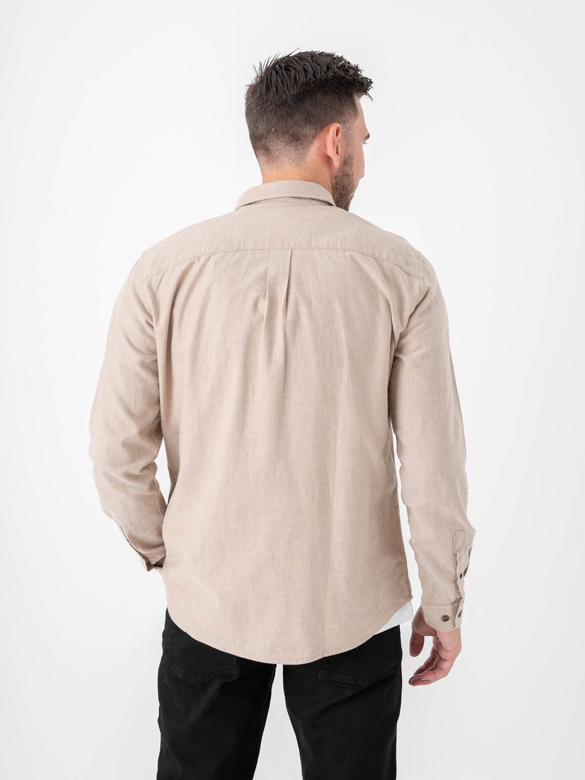 Jack and Jones Classic Melange Shirt Long Sleeve Oatmeal