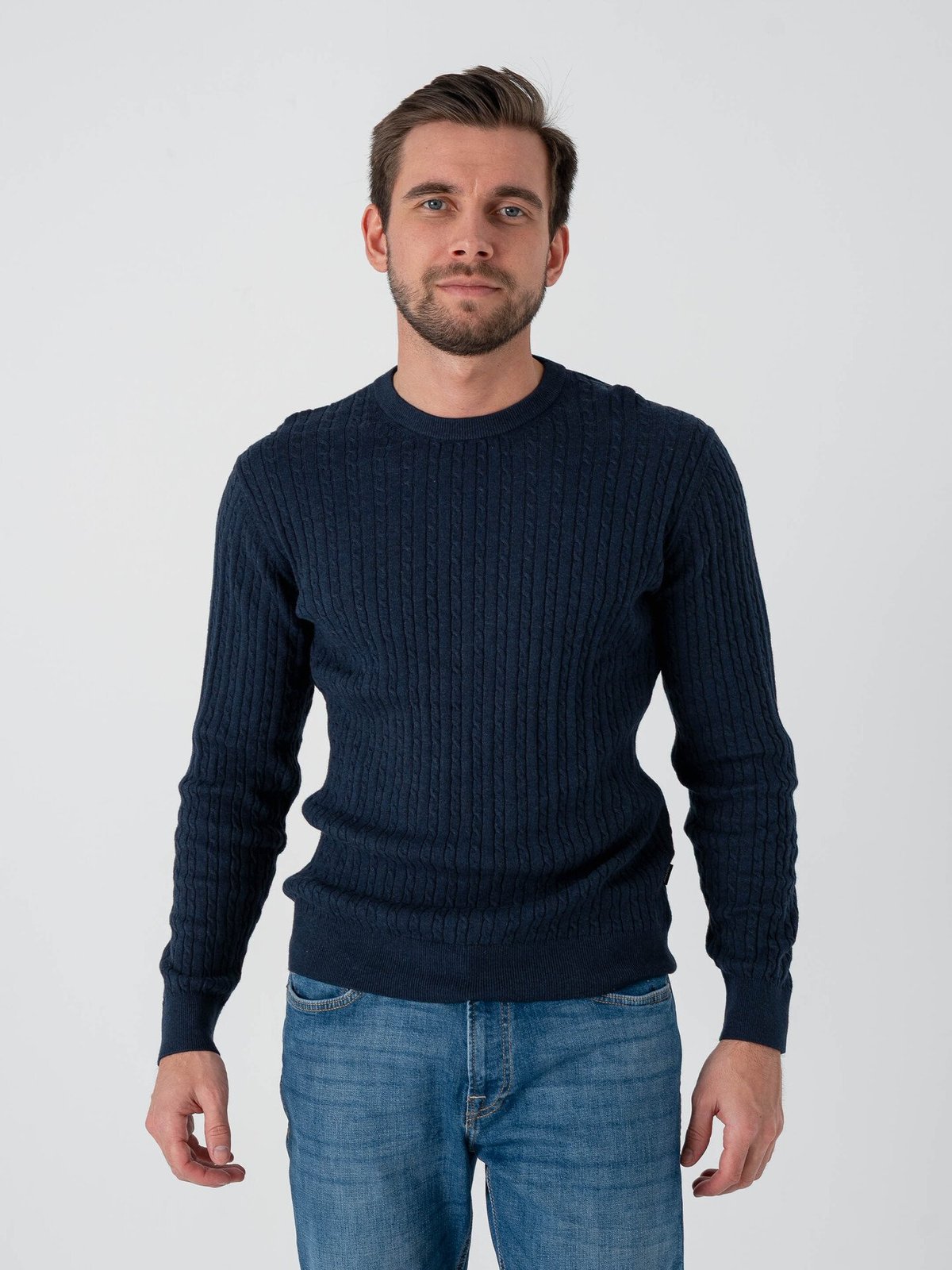 Jack and Jones Emil Knit Cable Crew Neck Navy Blazer