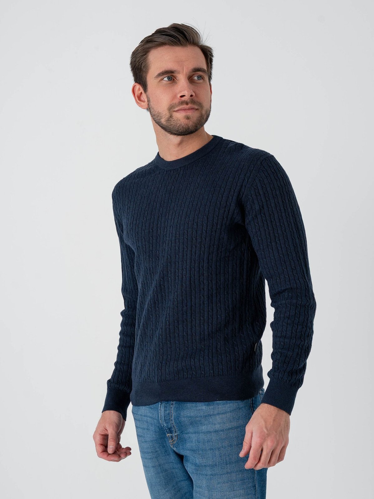 Jack and Jones Emil Knit Cable Crew Neck Navy Blazer