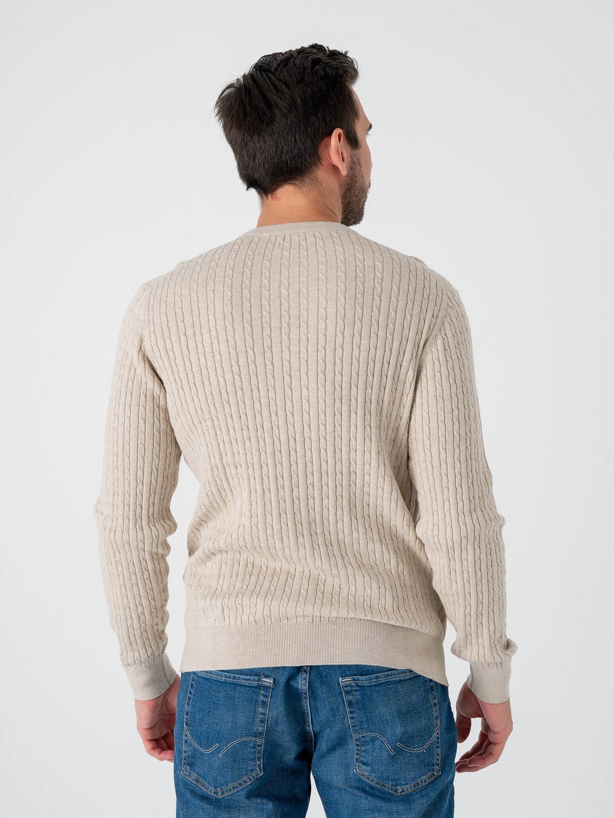Jack and Jones Emil Knit Cable Crew Neck Oatmeal Melange