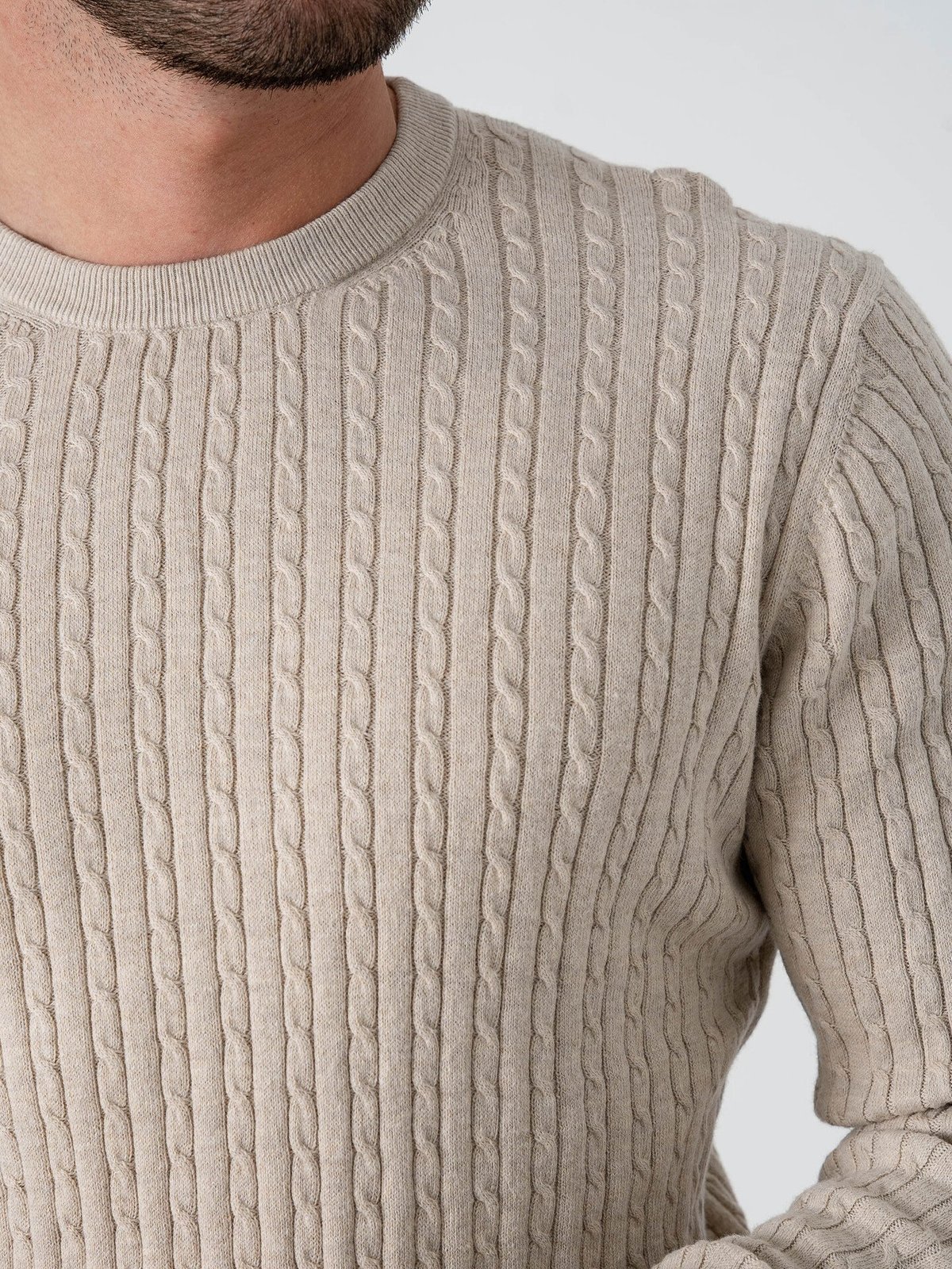 Jack and Jones Emil Knit Cable Crew Neck Oatmeal Melange