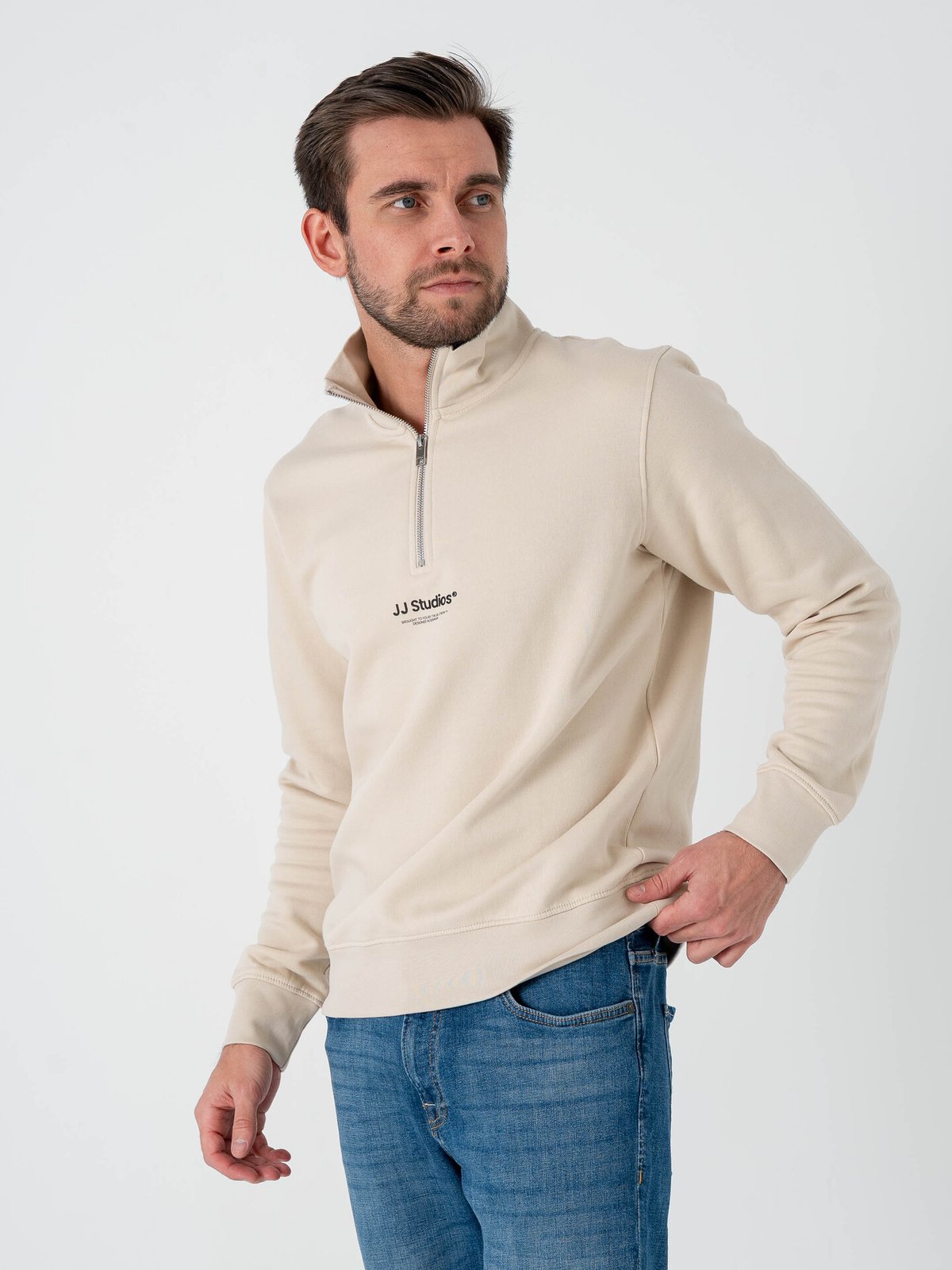 Jack and Jones Soho Sweat Quarter Zip Moonbeam