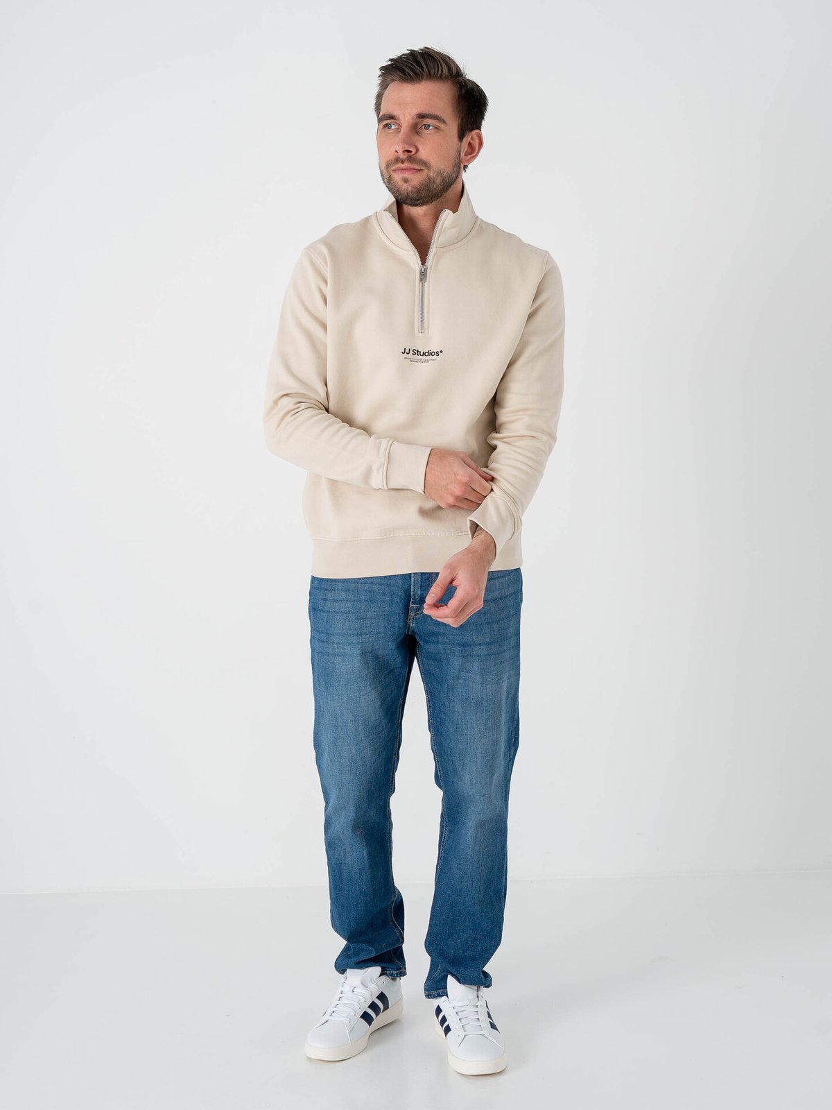 Jack and Jones Soho Sweat Quarter Zip Moonbeam