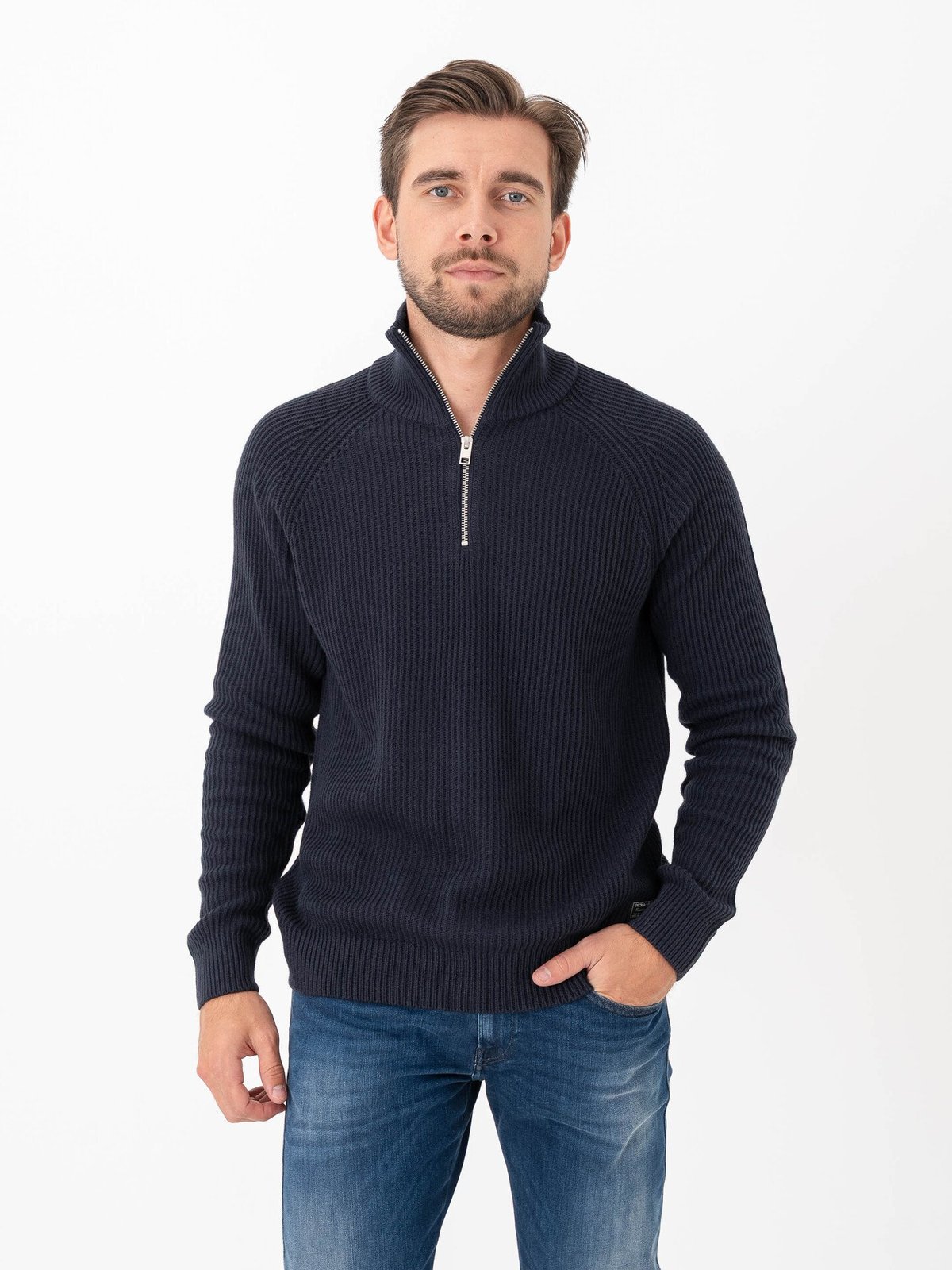 Jack and Jones Pannel Knit Half Zip Sky Captain