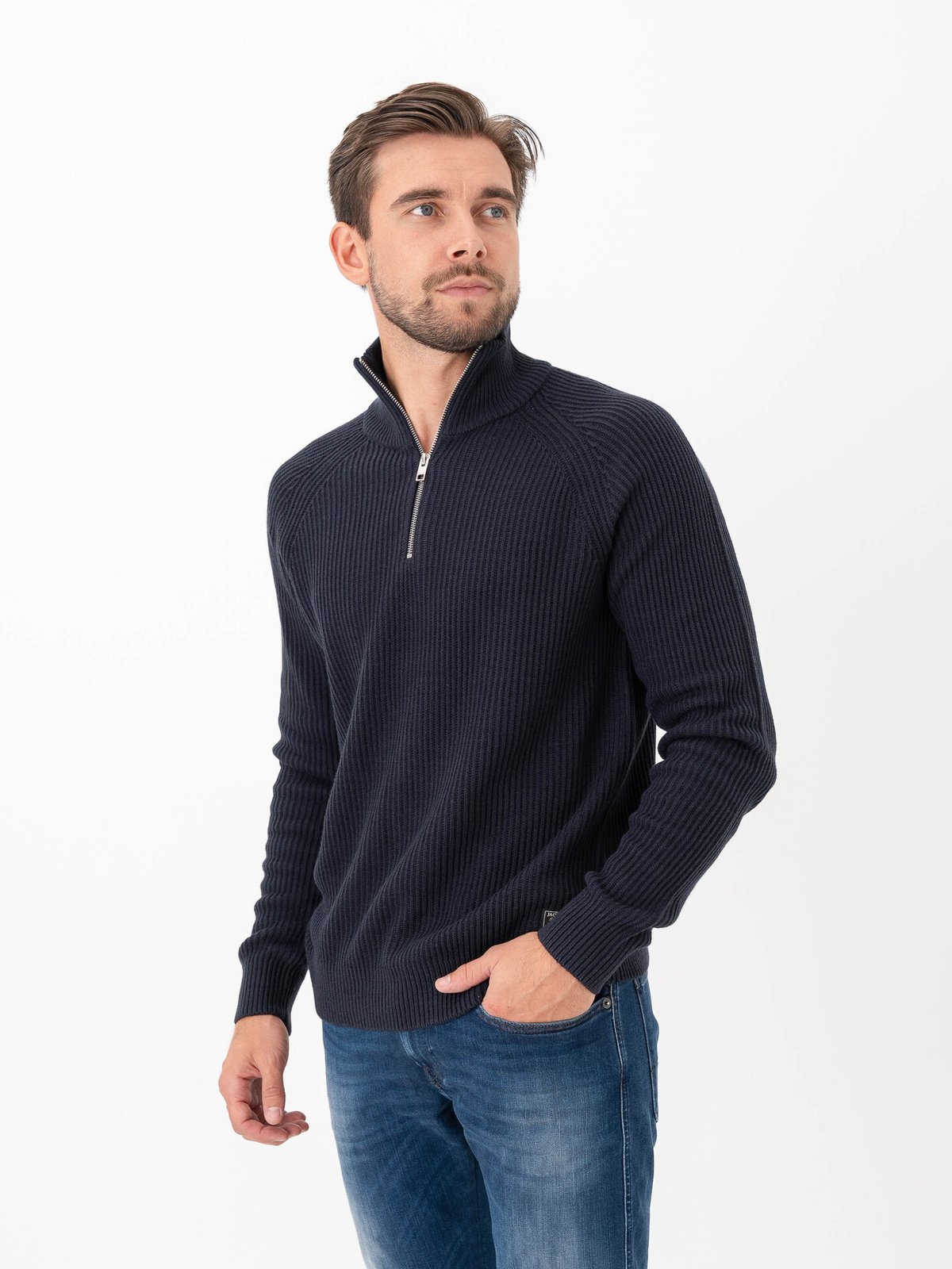 Jack and Jones Pannel Knit Half Zip Sky Captain