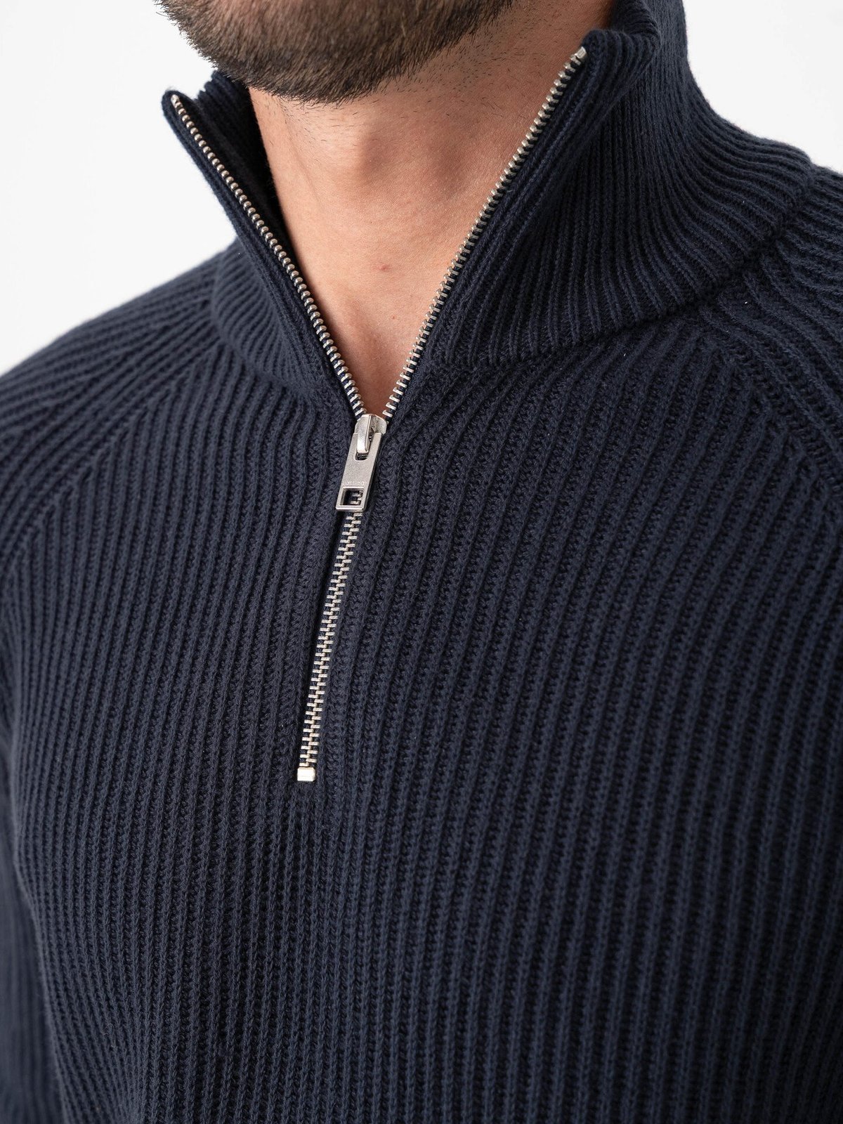 Jack and Jones Pannel Knit Half Zip Sky Captain