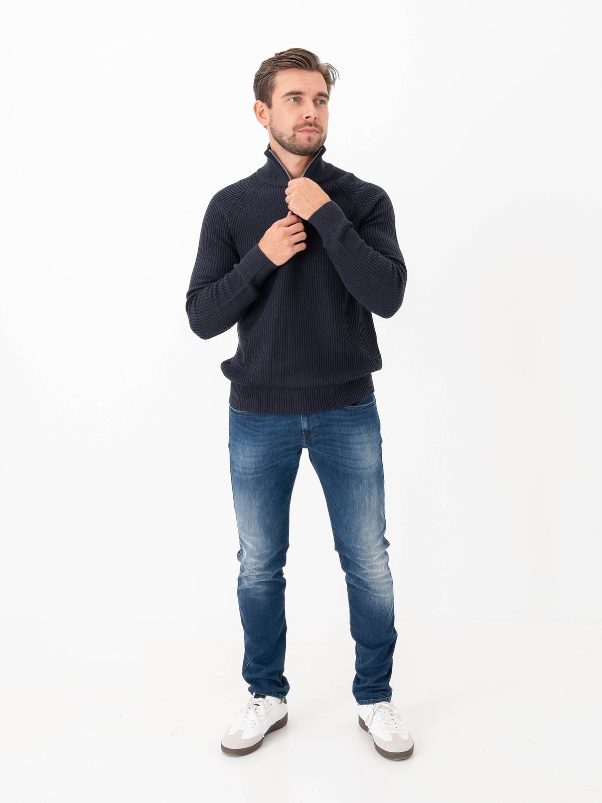 Jack and Jones Pannel Knit Half Zip Sky Captain
