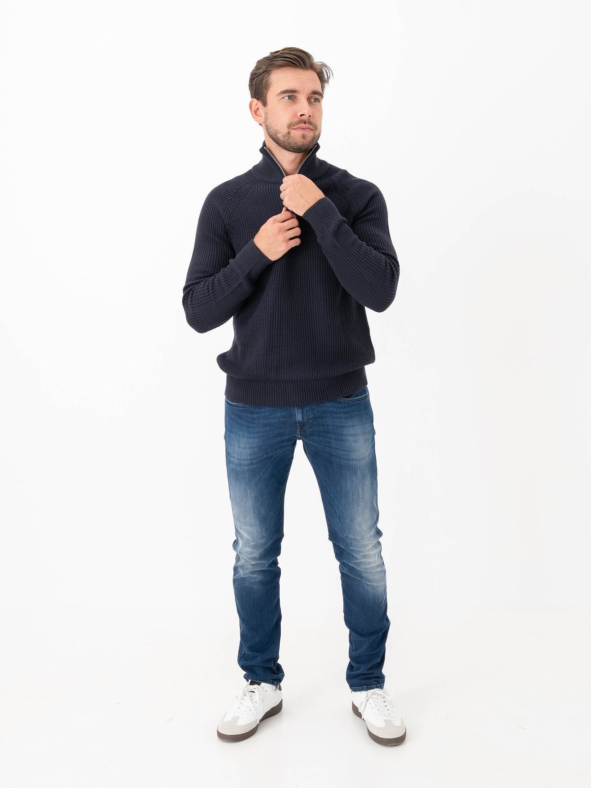 Jack and Jones Pannel Knit Half Zip Sky Captain