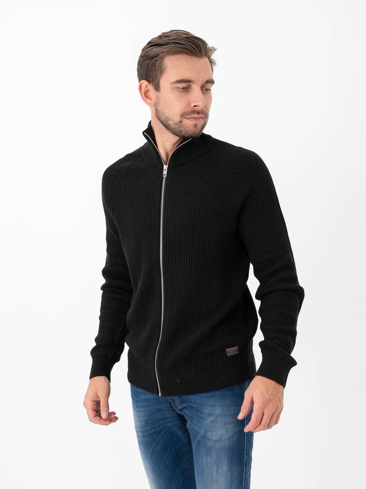 Jack and Jones Pannel Knit Half Zip Cardigan Black