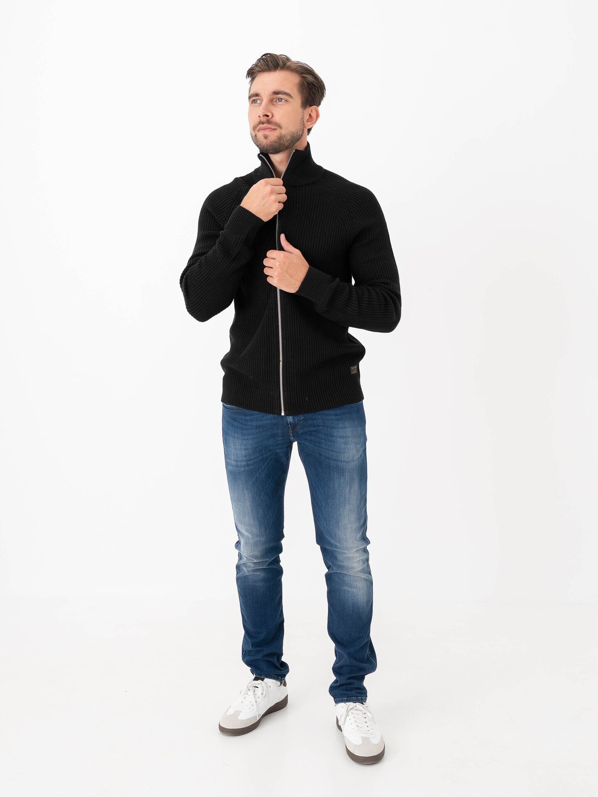 Jack and Jones Pannel Knit Half Zip Cardigan Black