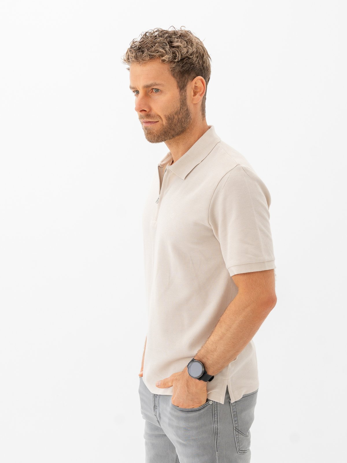 Jack and Jones Austin Zip Polo Short Sleeve Moonbeam Classic