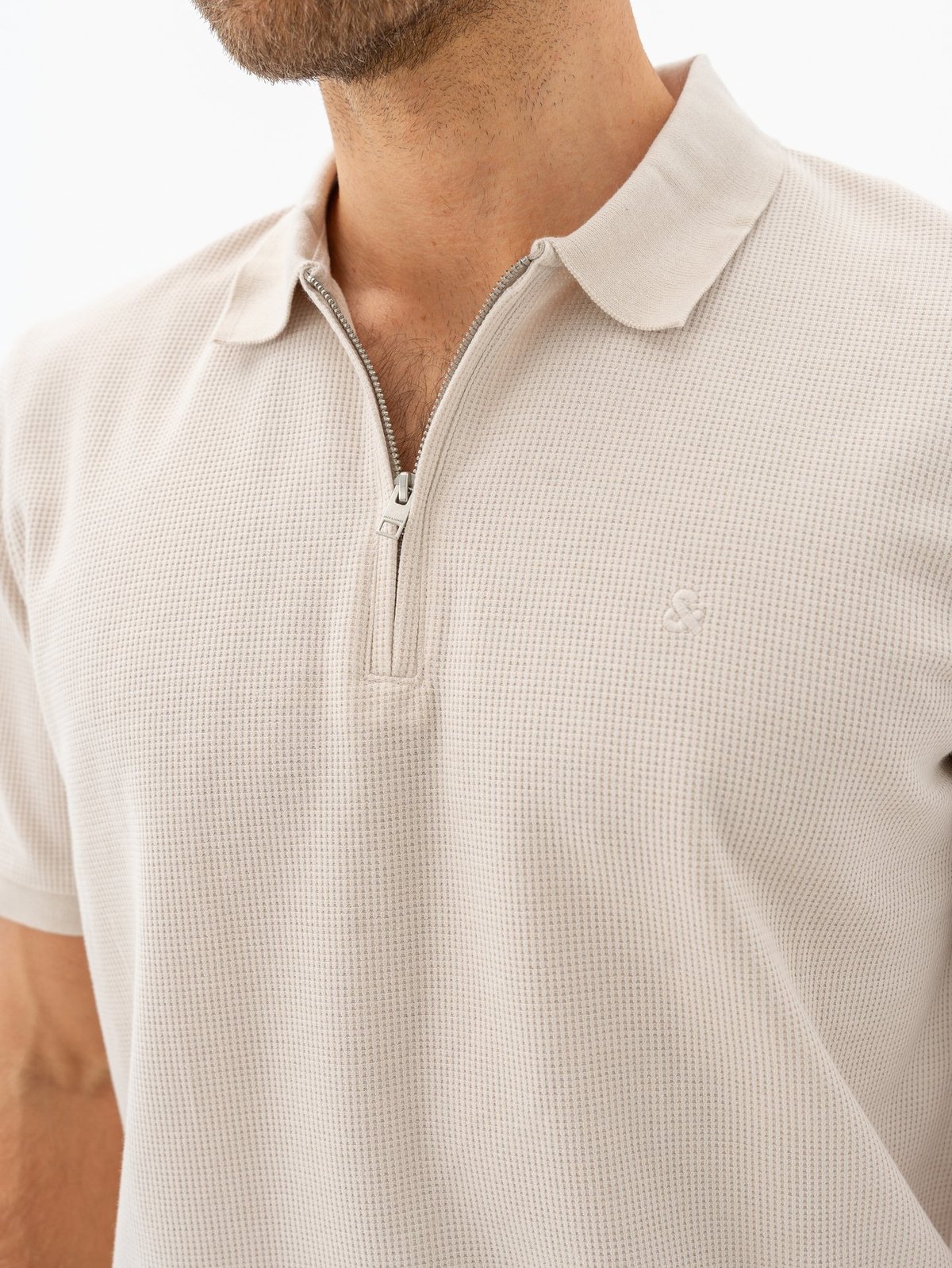 Jack and Jones Austin Zip Polo Short Sleeve Moonbeam Classic