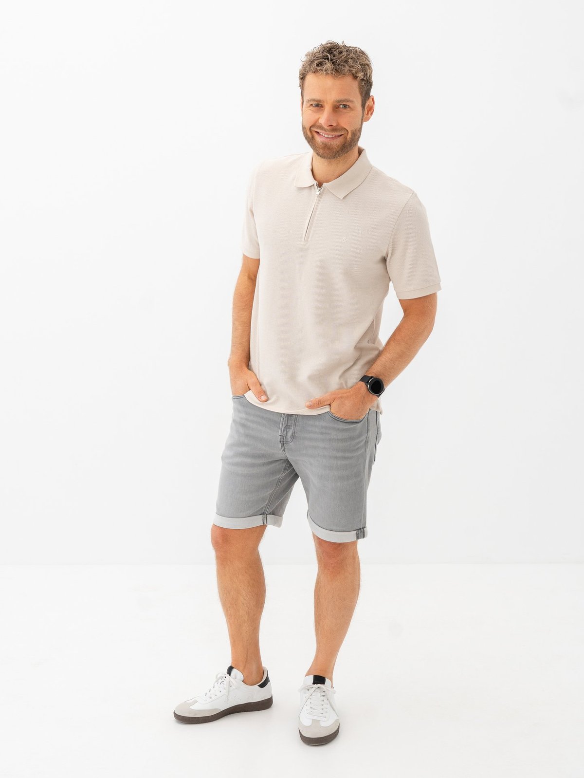 Jack and Jones Austin Zip Polo Short Sleeve Moonbeam Classic