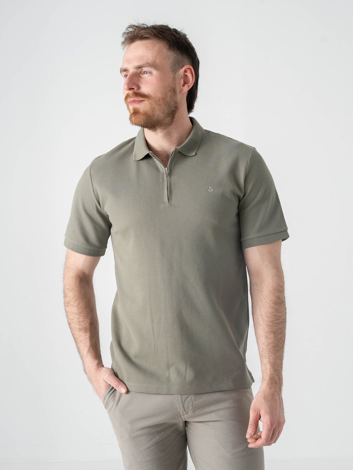 Jack and Jones Austin Zip Polo Short Sleeve Vetiver Classic