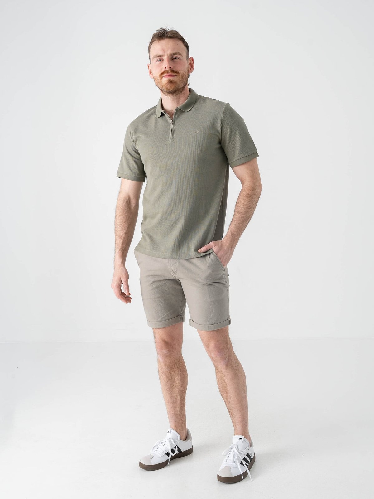 Jack and Jones Austin Zip Polo Short Sleeve Vetiver Classic