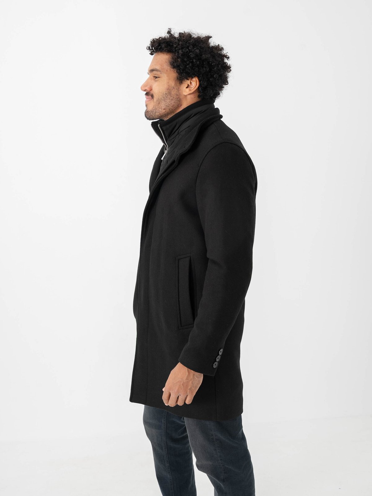 Jack and Jones Keith Wool Blend Stan Collar Coat Black