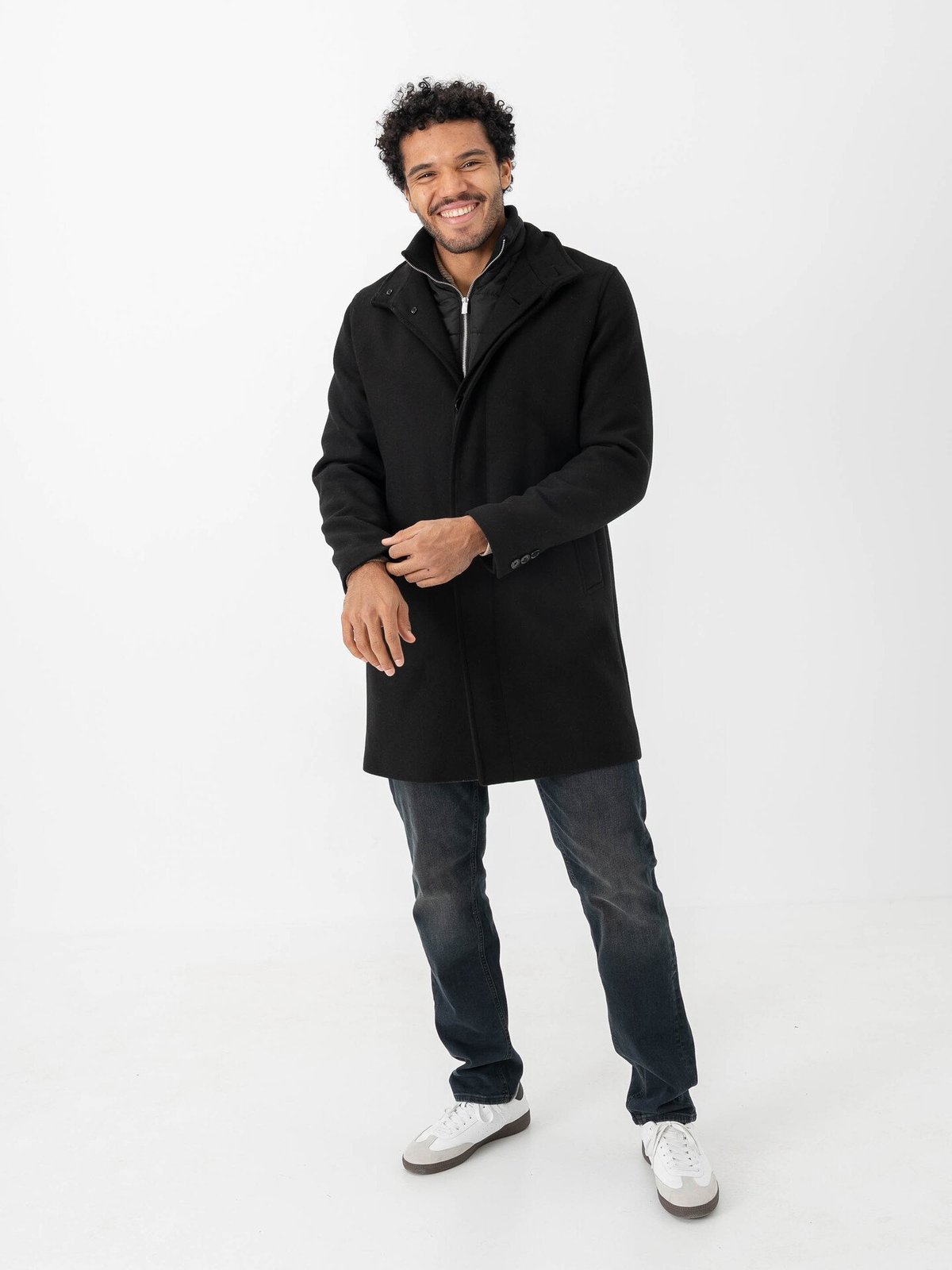 Jack and Jones Keith Wool Blend Stan Collar Coat Black
