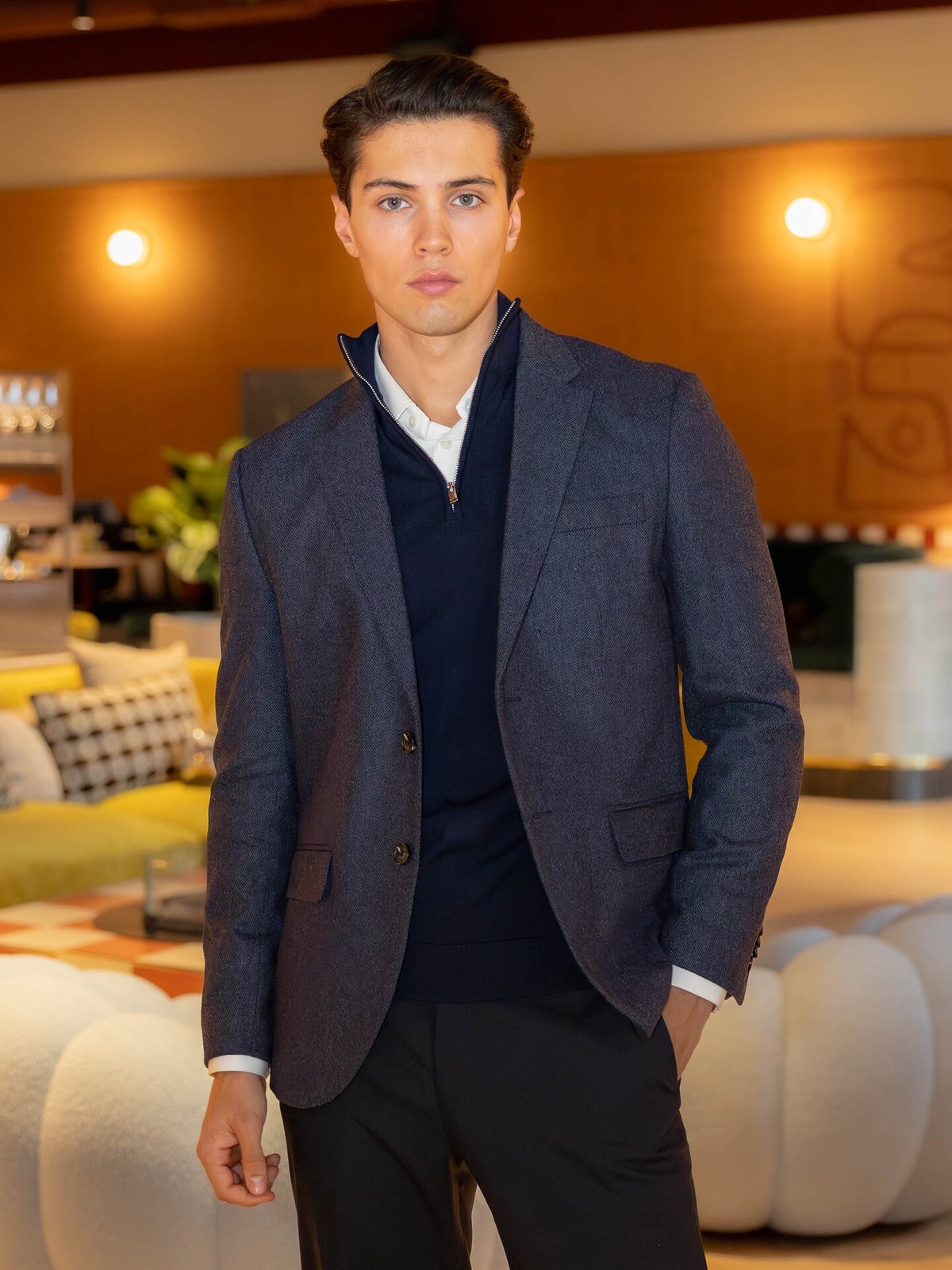 Jack and Jones Martin Winter Tweed Blazer Dark Navy