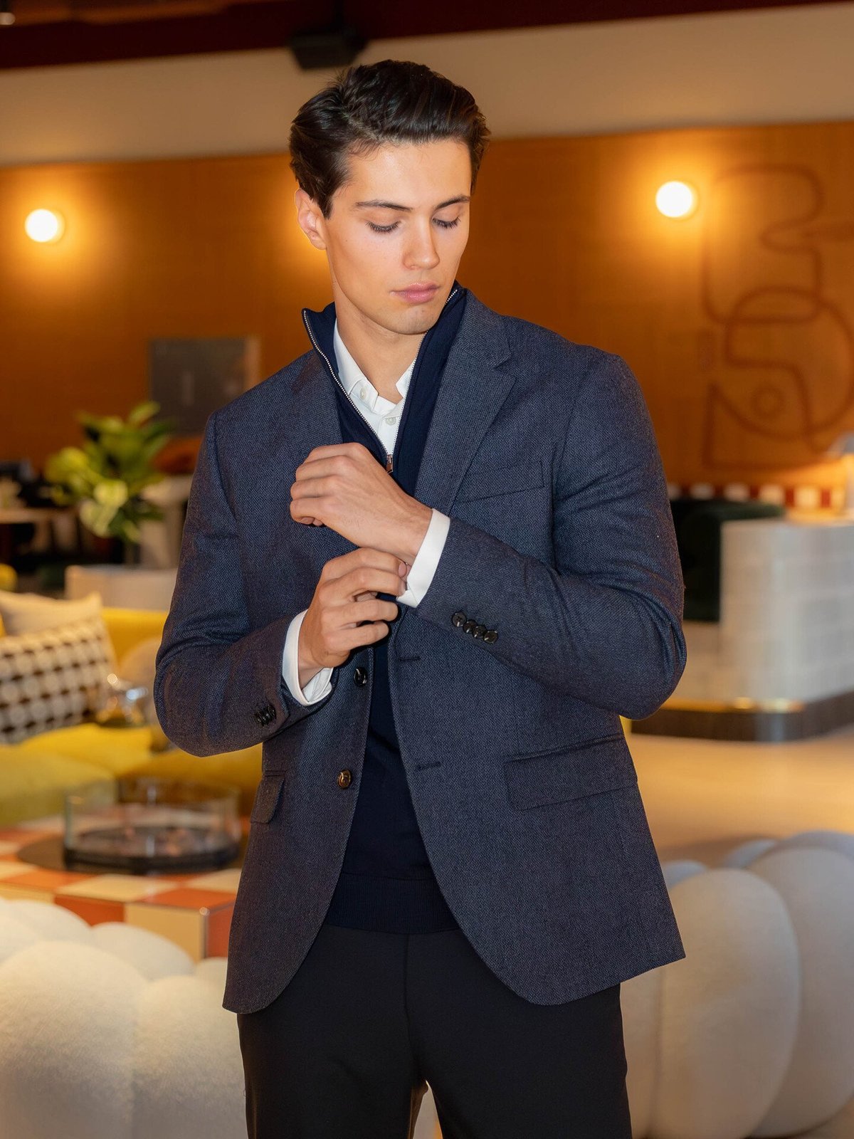 Jack and Jones Martin Winter Tweed Blazer Dark Navy