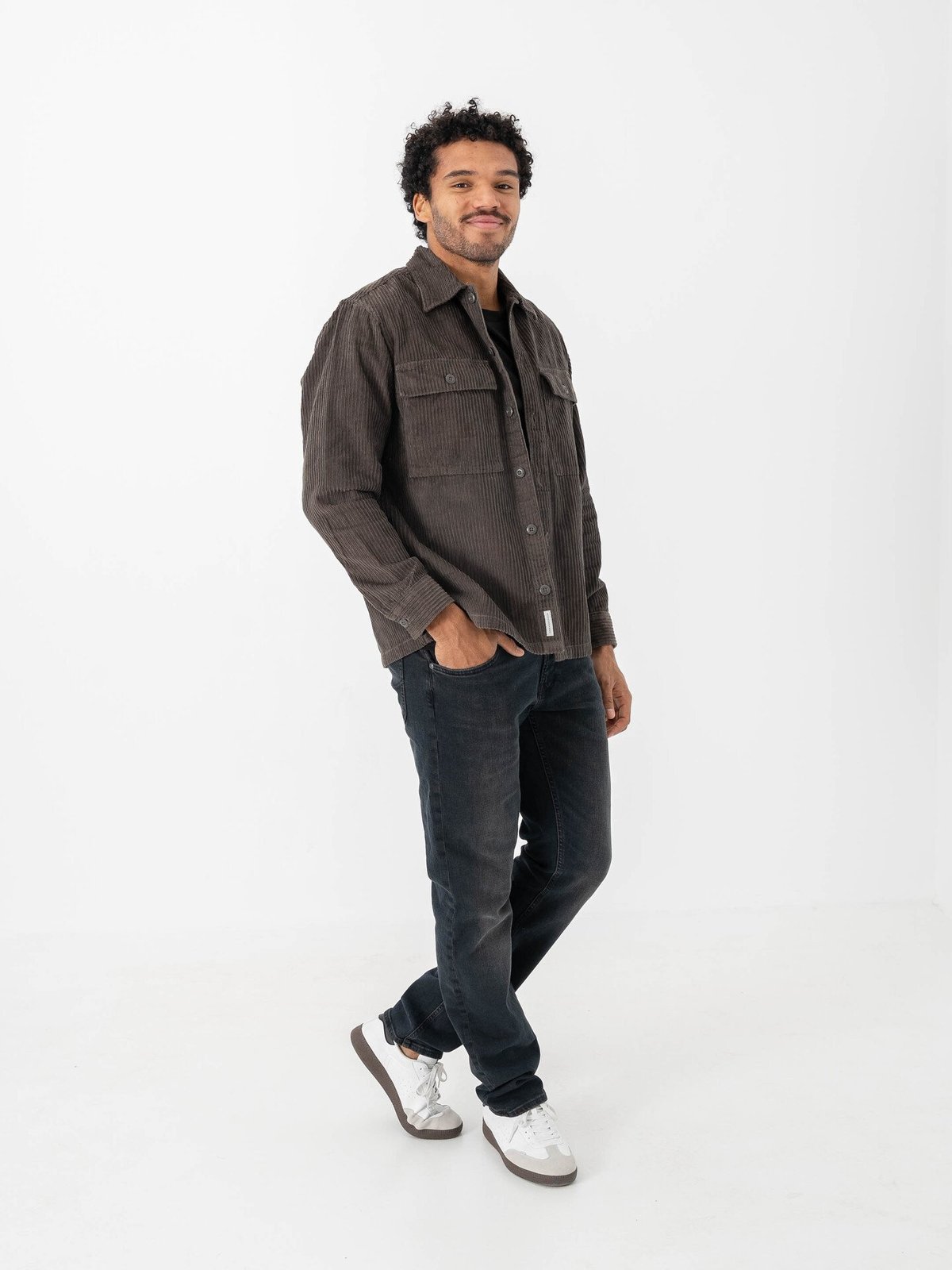 Jack and Jones Will Corduroy Long Sleeve Overshirt Black Olive