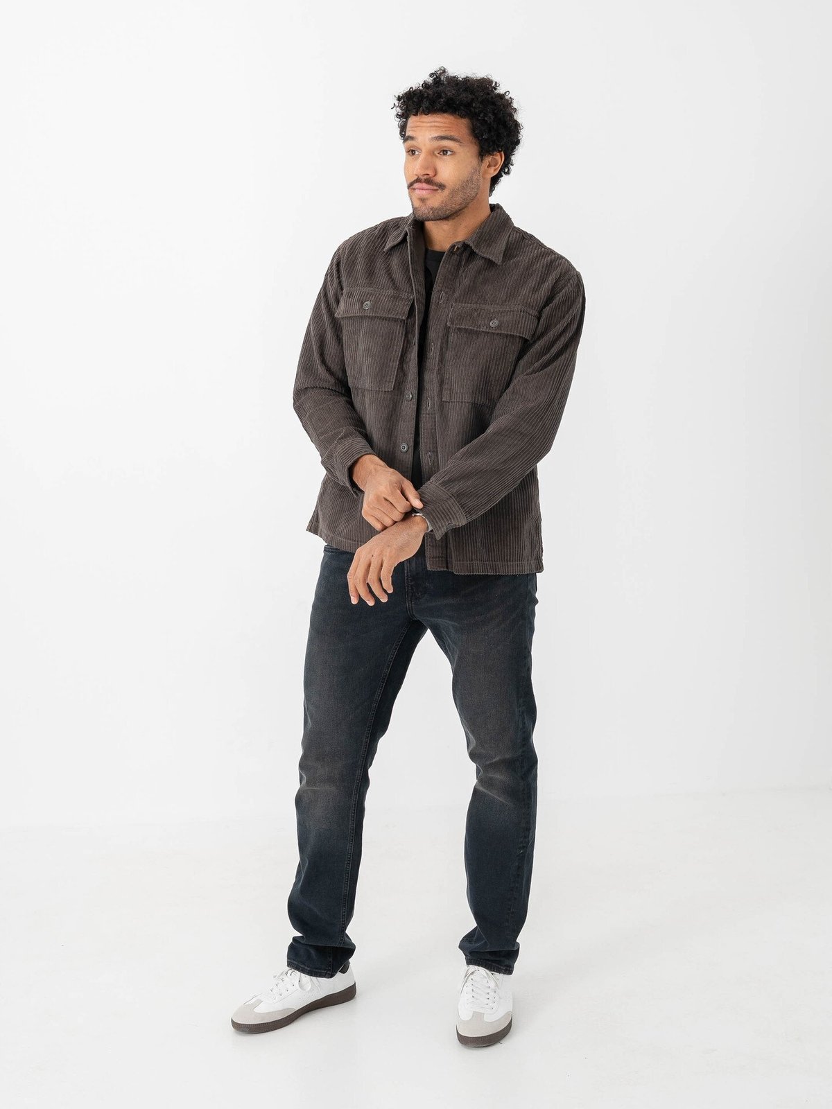 Jack and Jones Will Corduroy Long Sleeve Overshirt Black Olive