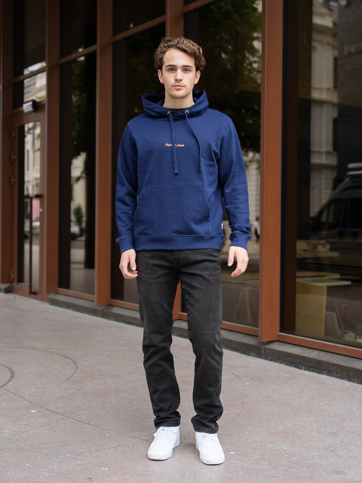 Jack and Jones Norrebro EMB Sweat Hood Ocean Cavern