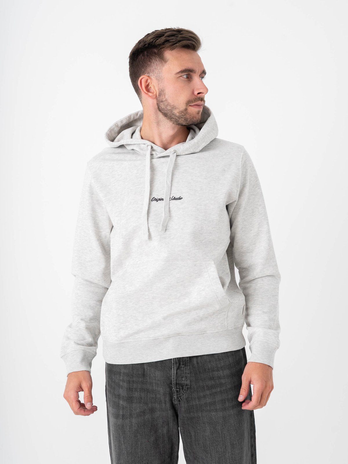 Jack and Jones Norrebro EMB Sweat Hood White Melange