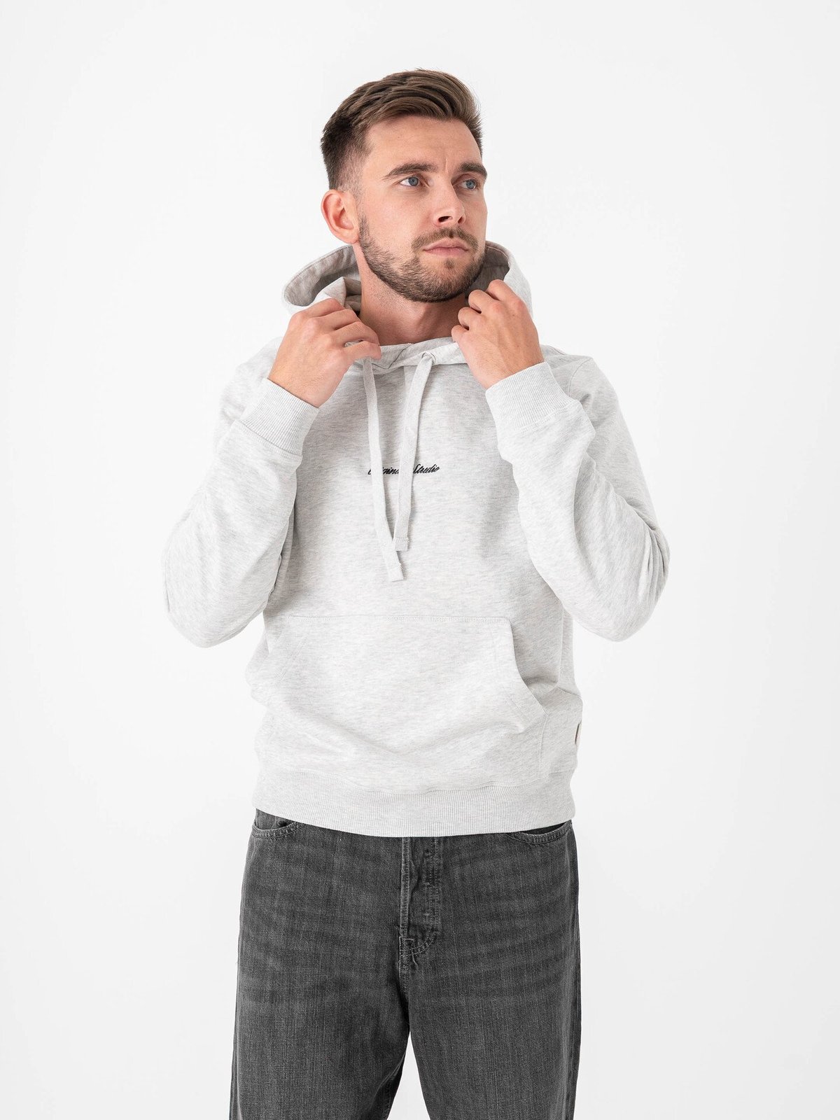 Jack and Jones Norrebro EMB Sweat Hood White Melange