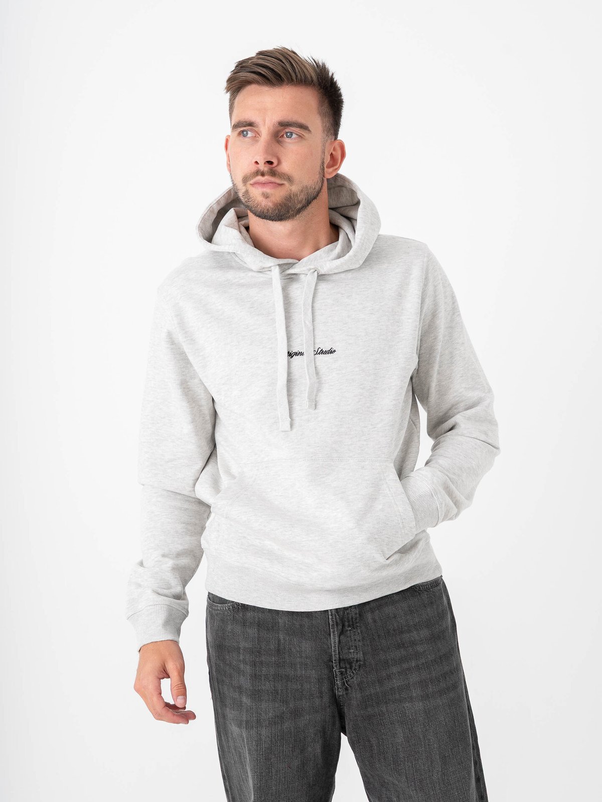 Jack and Jones Norrebro EMB Sweat Hood White Melange