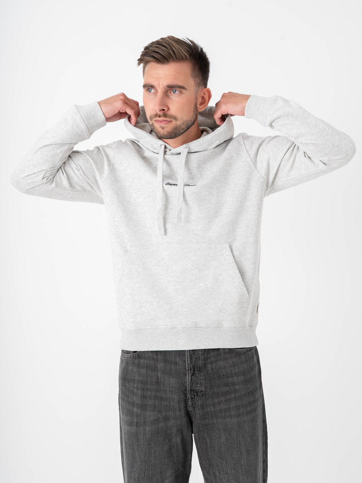 Jack and Jones Norrebro EMB Sweat Hood White Melange