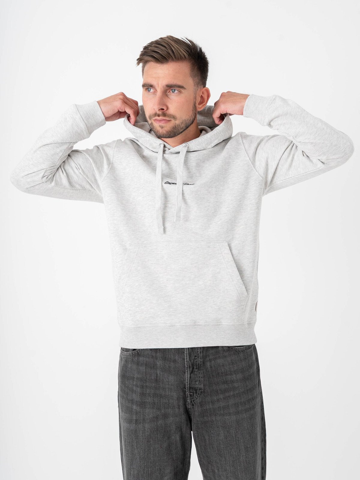 Jack and Jones Norrebro EMB Sweat Hood White Melange