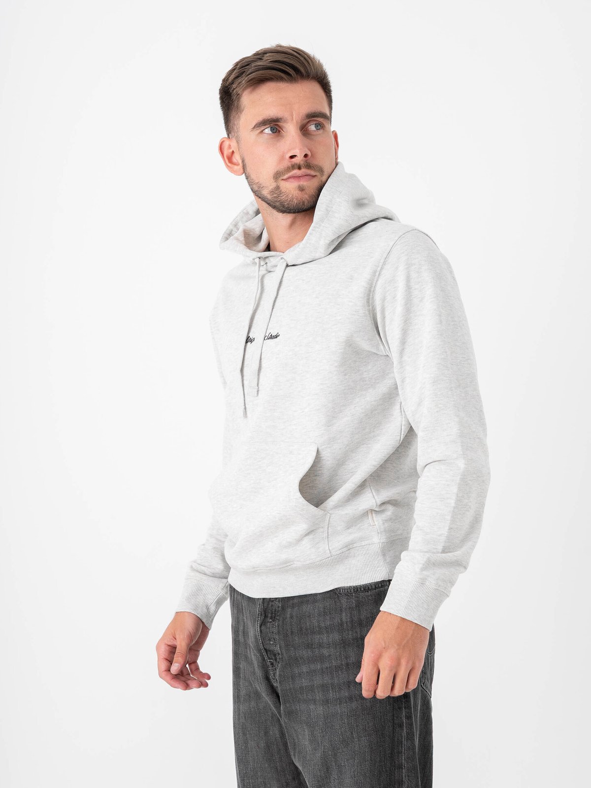 Jack and Jones Norrebro EMB Sweat Hood White Melange