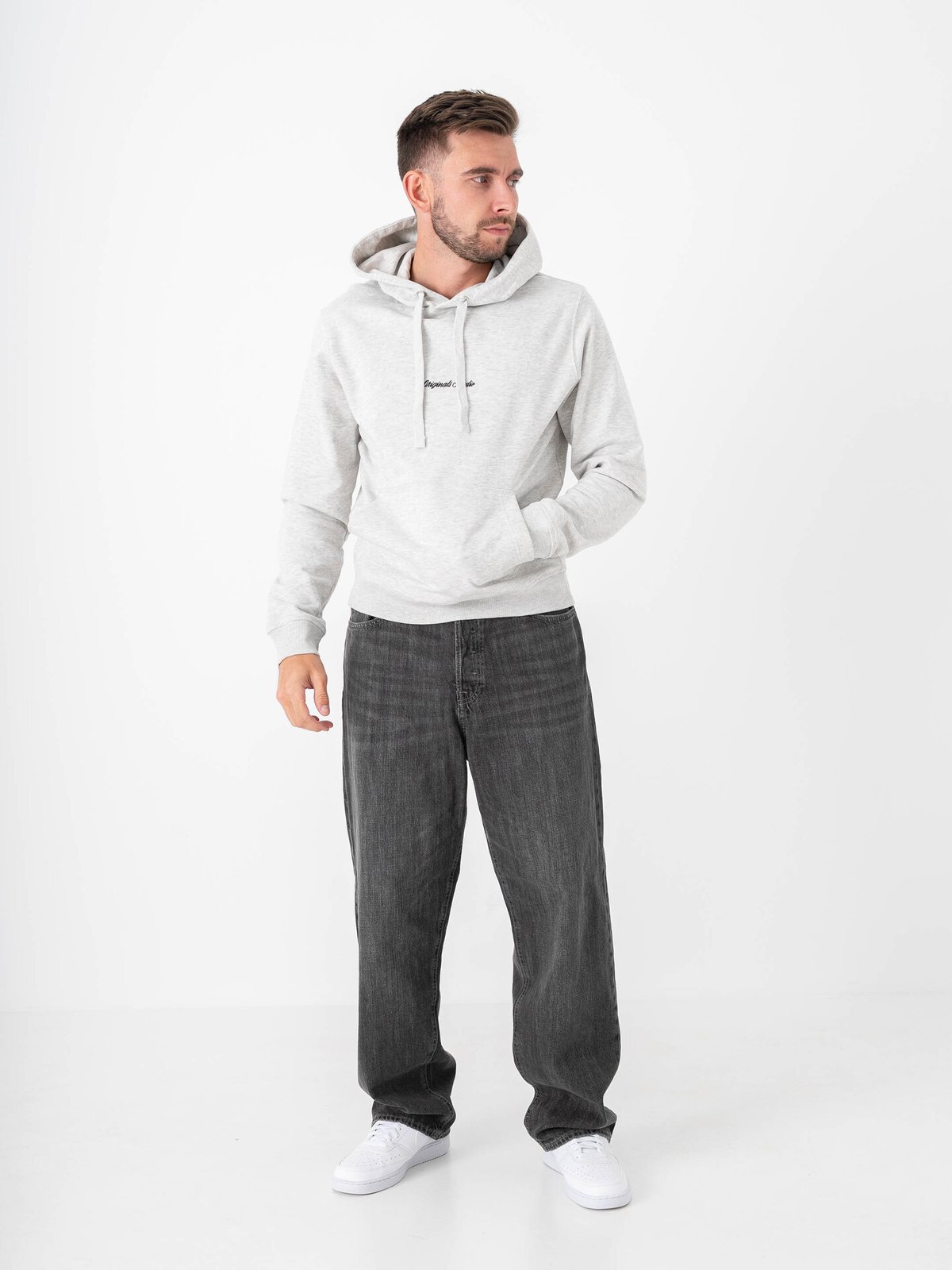Jack and Jones Norrebro EMB Sweat Hood White Melange