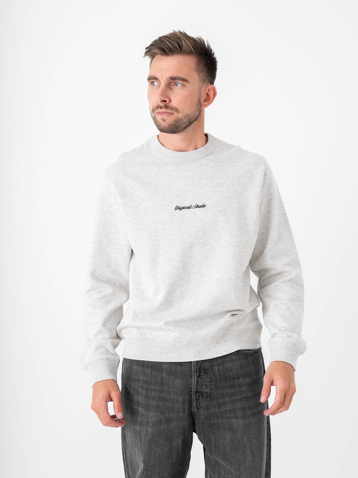 Jack and Jones Norrebro EMB Sweat Crew Neck White Melange